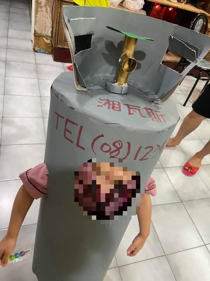 台媽發揮創意為萌娃設計煤氣桶造型（FB@爆廢公社公開版）