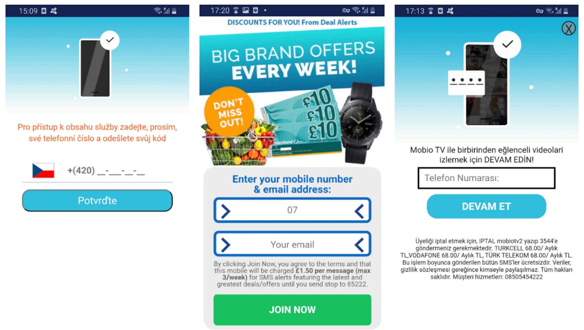 這類型病毒 Apps 在安裝後會要求用戶輸入電話號碼,之後就會為用戶自行訂閱高達$40 美金月費的短訊服務 這類型病毒 Apps 在安裝後會要求用戶輸入電話號碼,之後就會為用戶自行訂閱高達$40 美金月費的短訊服務