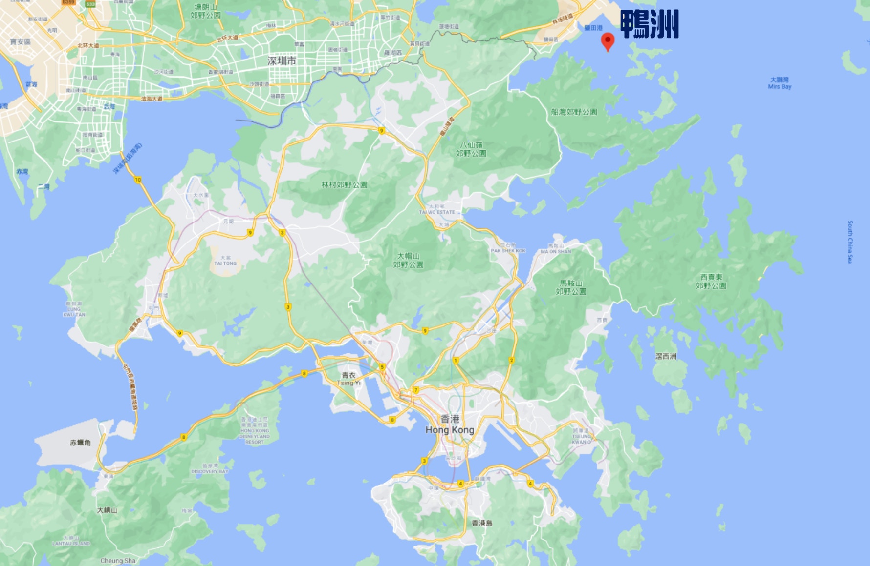 鴨洲位於香港的東北部（自由旅生授權使用）
