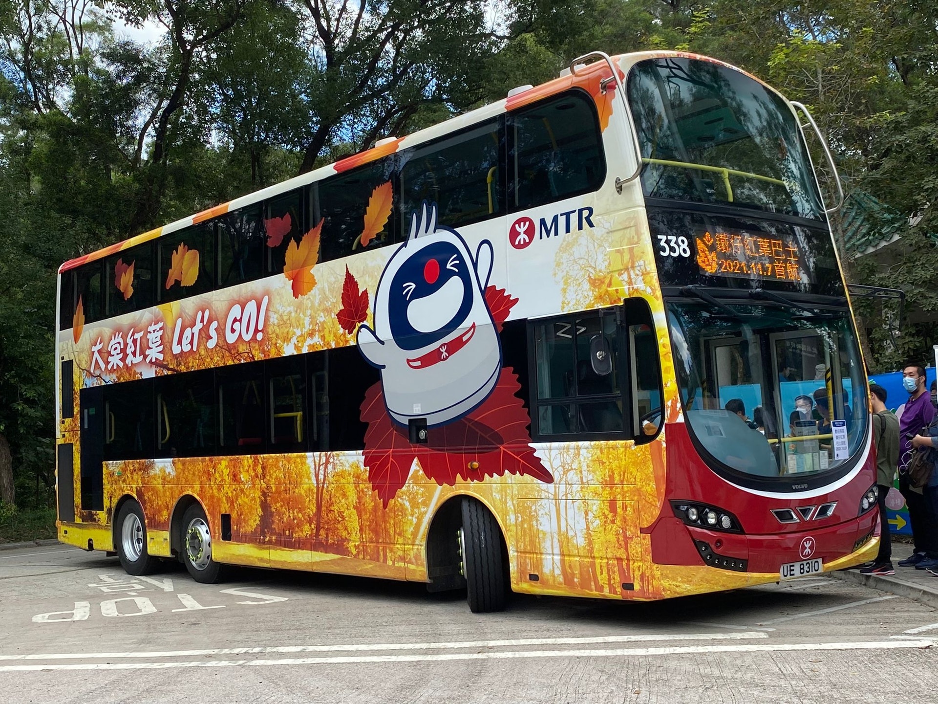 港鐵往年會特別安排印有「大棠紅葉」宣傳的接駁巴士。(港鐵圖片) 港鐵往年會特別安排印有「大棠紅葉」宣傳的接駁巴士。(港鐵圖片)