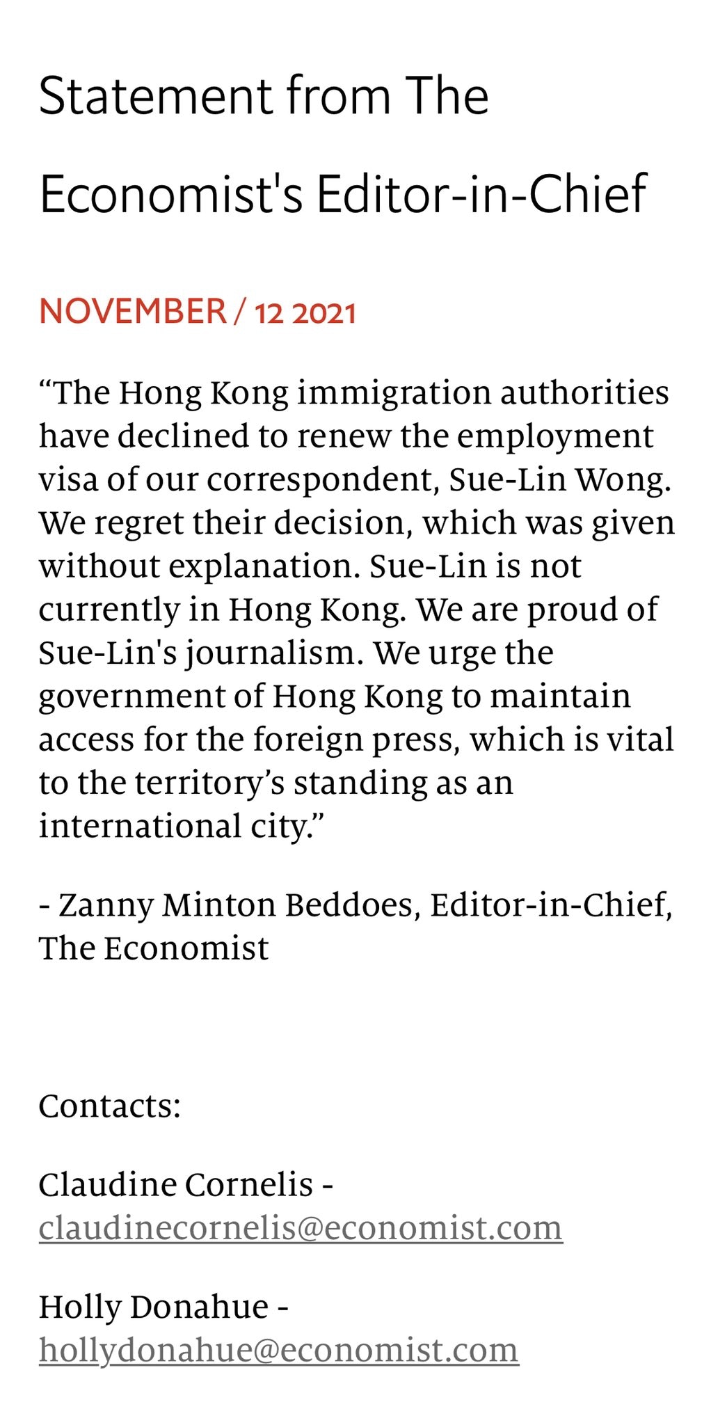 黄淑琳在社交網頁交代被拒續簽證事件。