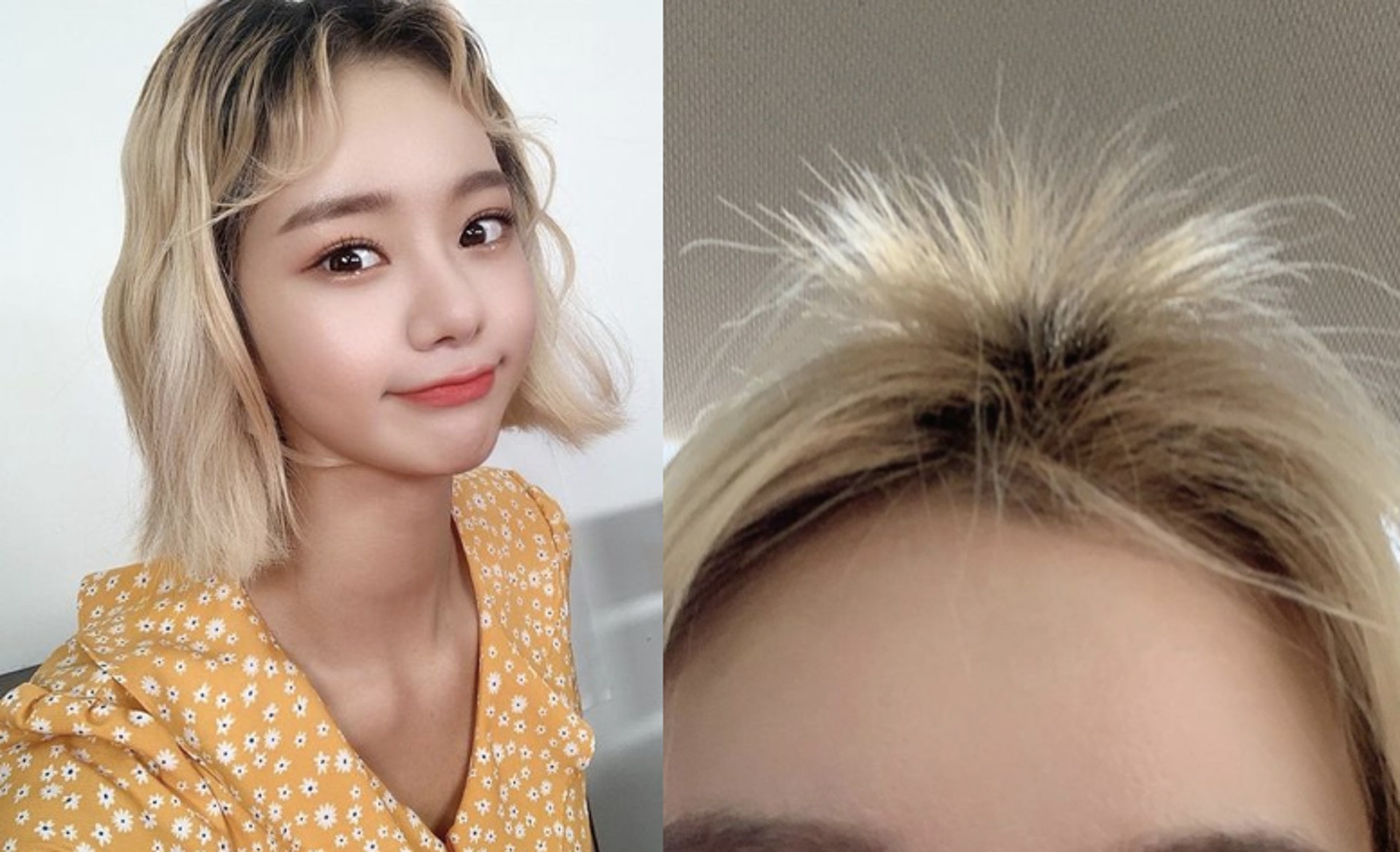 南韓女星孟秀智因漂劑停留在頭髮的時間過長，使髮質嚴重受損，更喪失近45%髮量，就連瀏海都斷光。（圖片：@loveyoumaeng）
