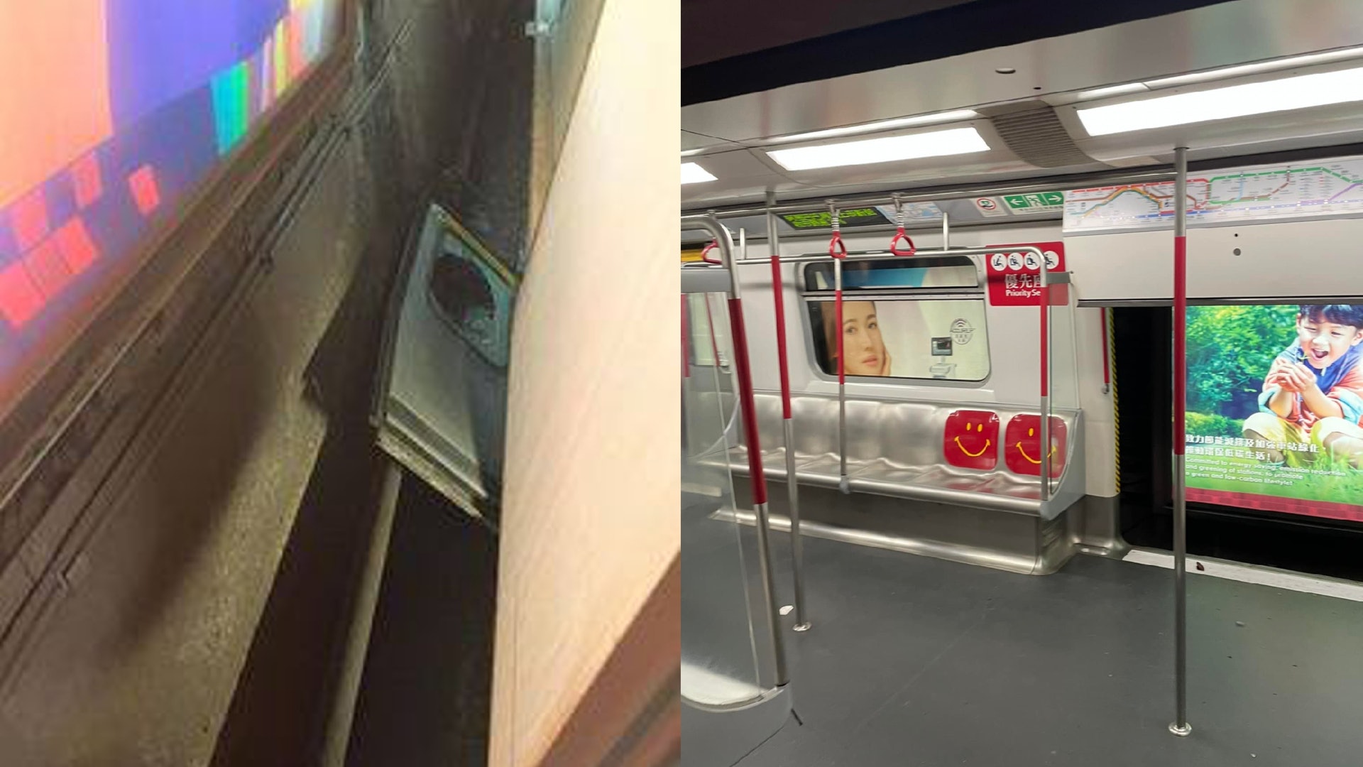 一列港鐵綫往堅尼地城方向的列車,駛至銅鑼灣站時車門飛脫。(網上圖片) 一列港鐵綫往堅尼地城方向的列車,駛至銅鑼灣站時車門飛脫。(網上圖片)