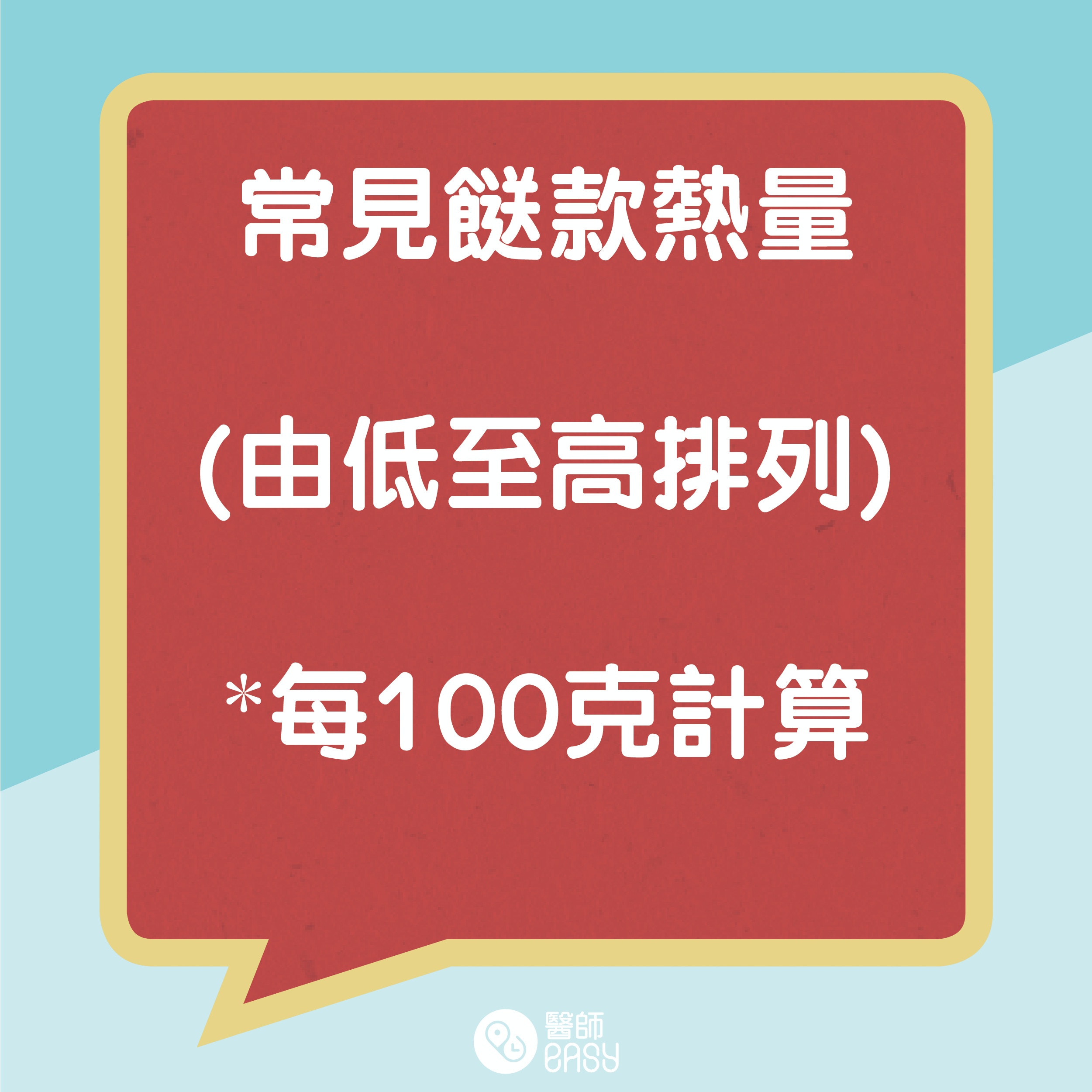 常見餸款熱量* (由低至高排列)   *每100克計算