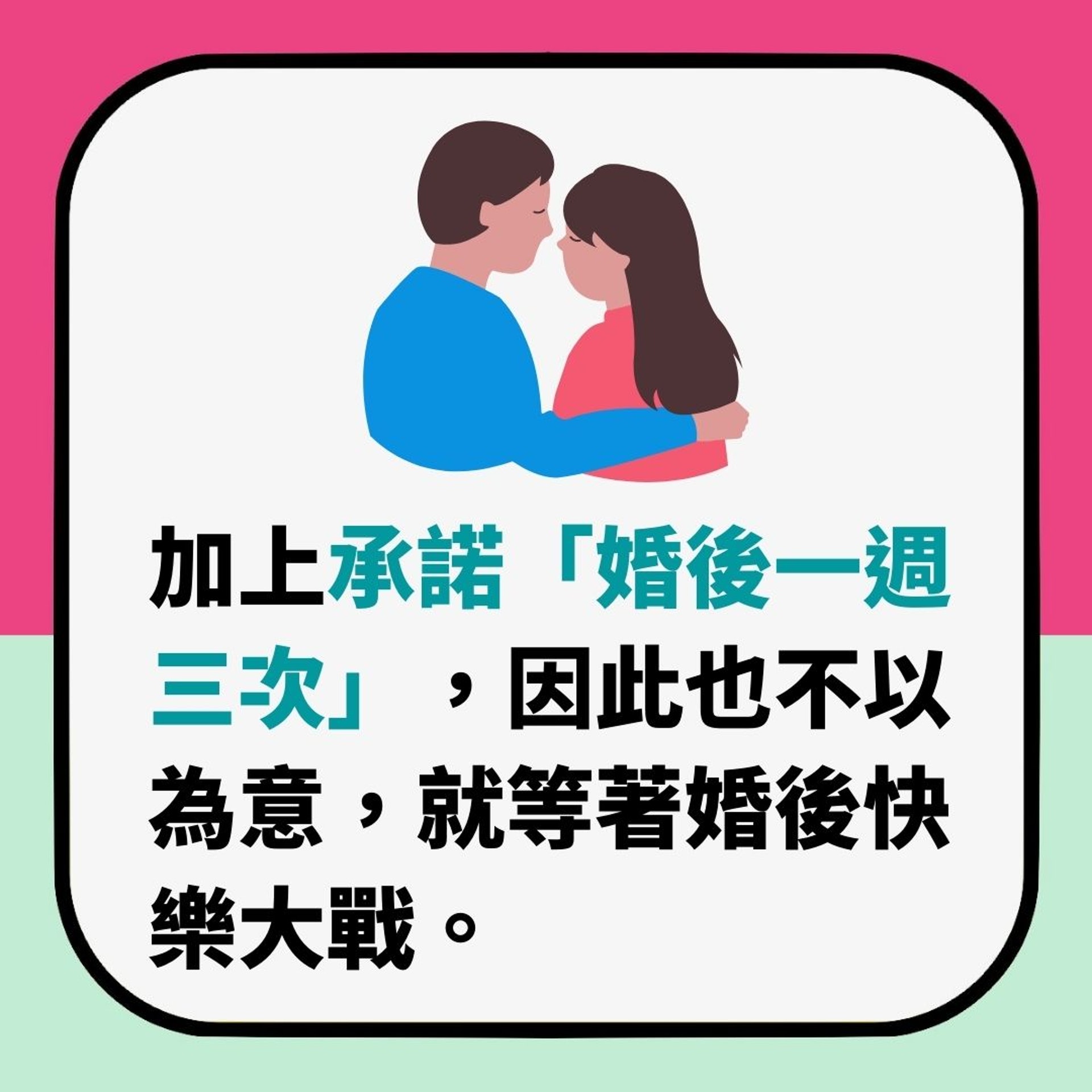 佛教徒男友堅拒婚前性行為 應承婚後每周3次 洞房先知崩潰真相(01製圖) 佛教徒男友堅拒婚前性行為 應承婚後每周3次 洞房先知崩潰真相(01製圖)