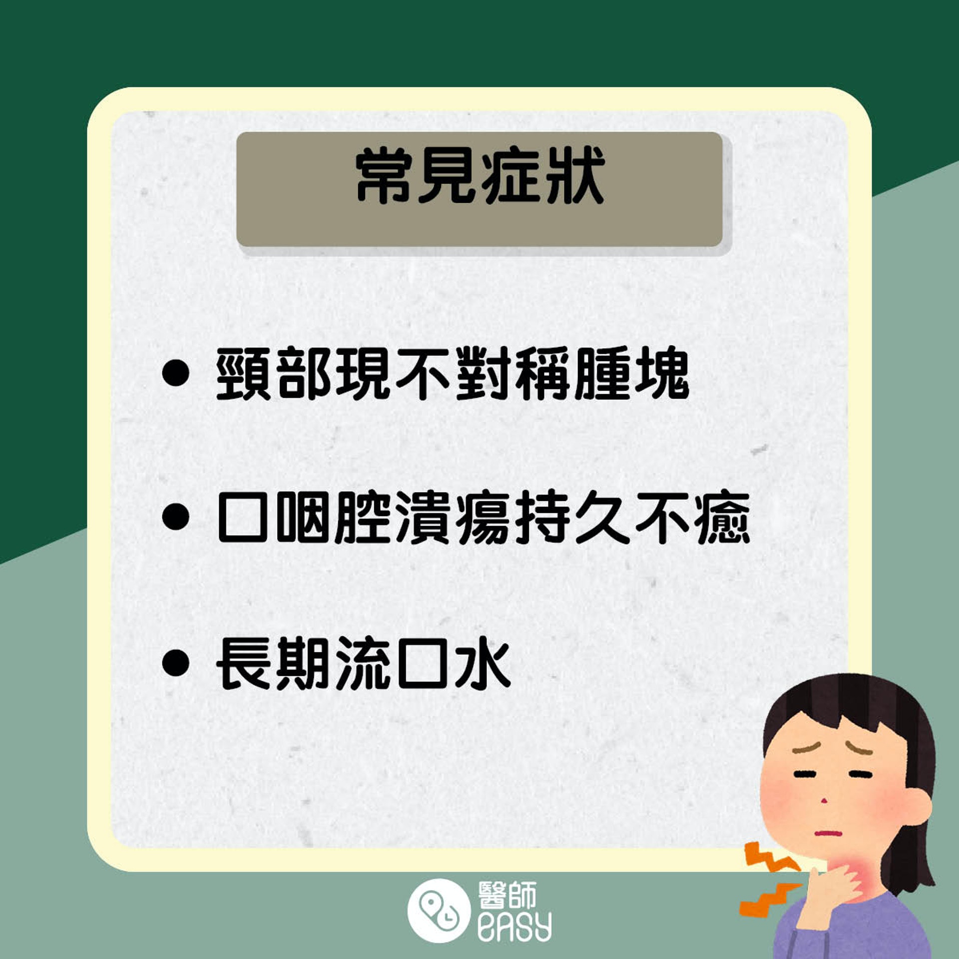 頭頸癌知多啲。(醫師Easy製圖) 頭頸癌知多啲。(醫師Easy製圖)