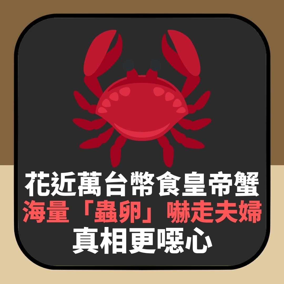 花近萬台幣食皇帝蟹　海量「蟲卵」嚇到夫婦秒走人　真相更噁心（01製圖）