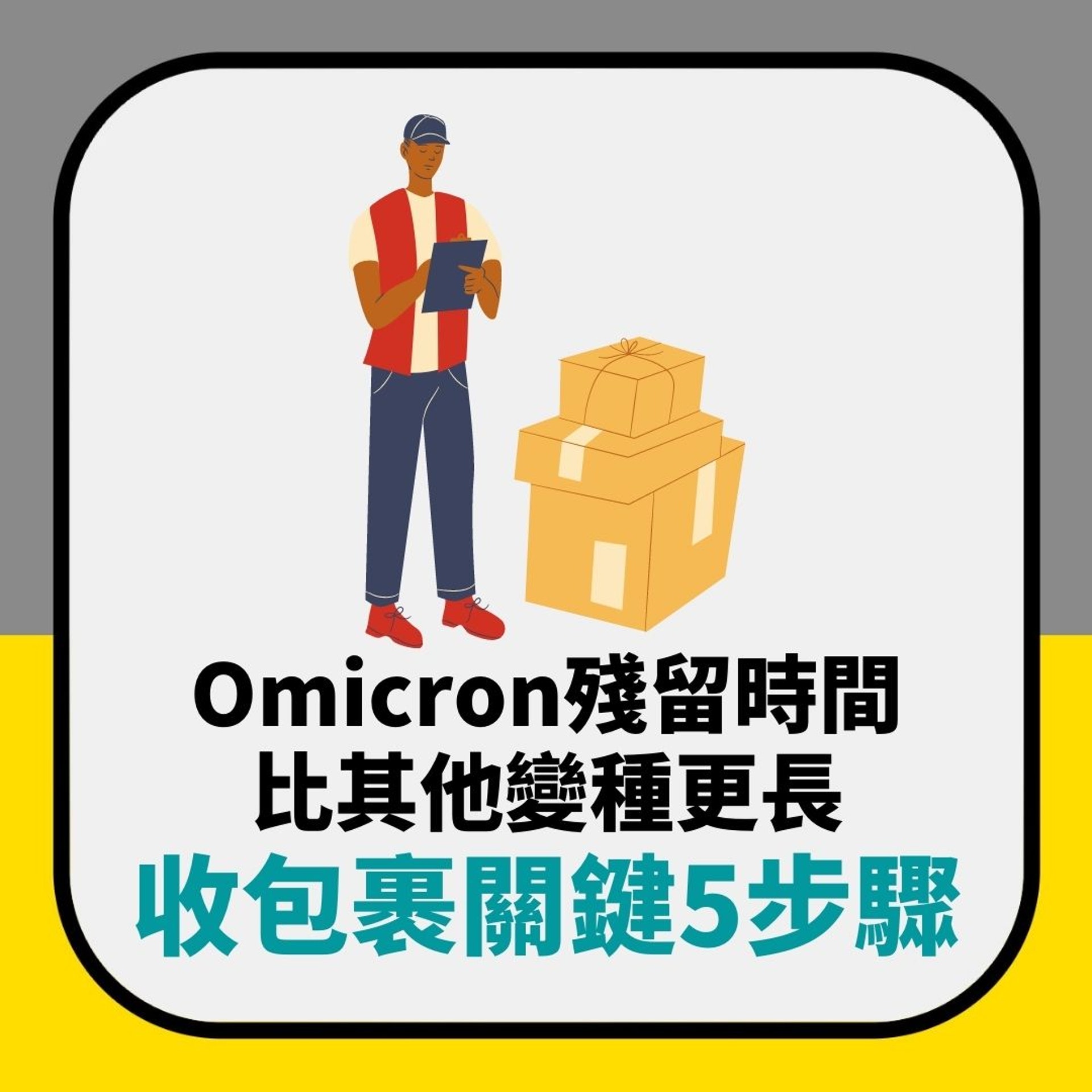 Omicron殘留在物件或皮膚時間比以往更長 專家:收包裹要做5件事(01製圖) Omicron殘留在物件或皮膚時間比以往更長 專家:收包裹要做5件事(01製圖)