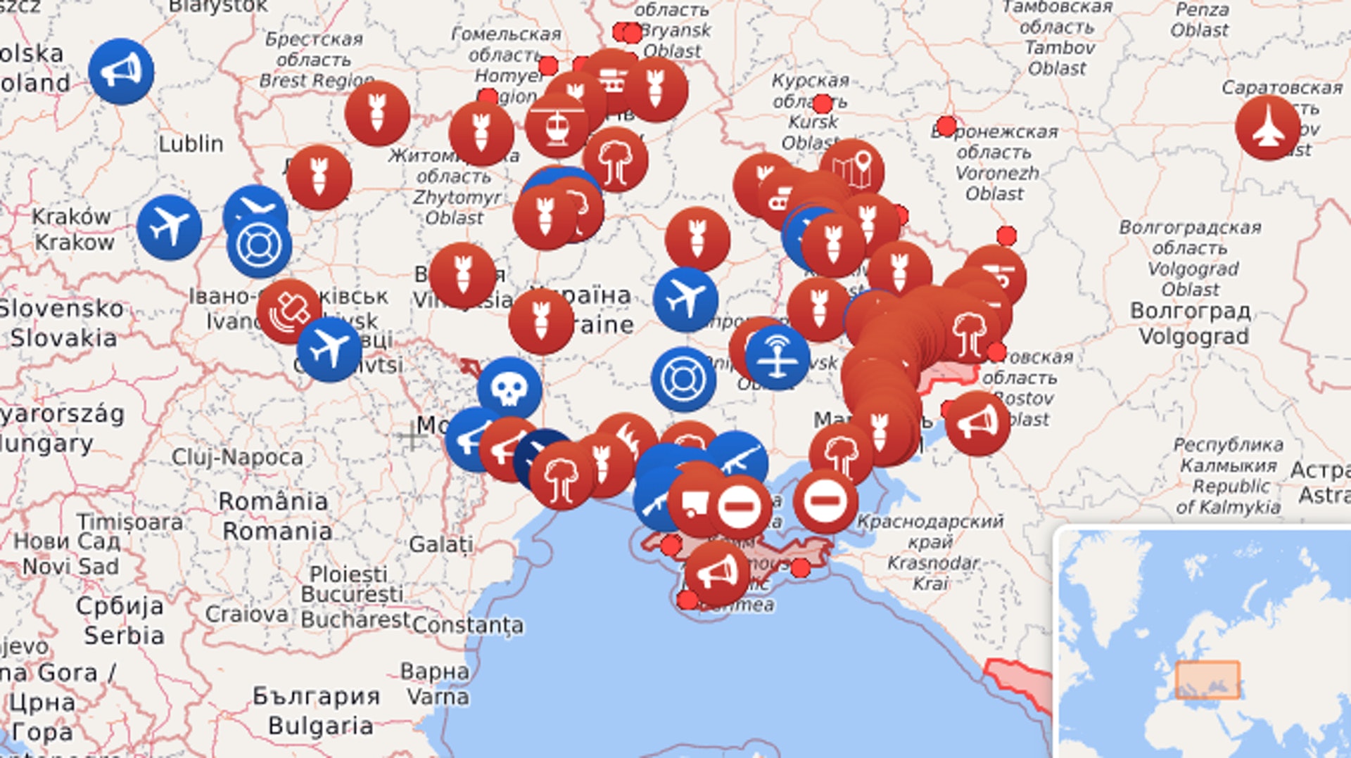 俄羅斯對烏克蘭由東、南、北三路進擊,同時向多地軍事據點發動攻勢。(liveuamap) 俄羅斯對烏克蘭由東、南、北三路進擊,同時向多地軍事據點發動攻勢。(liveuamap)