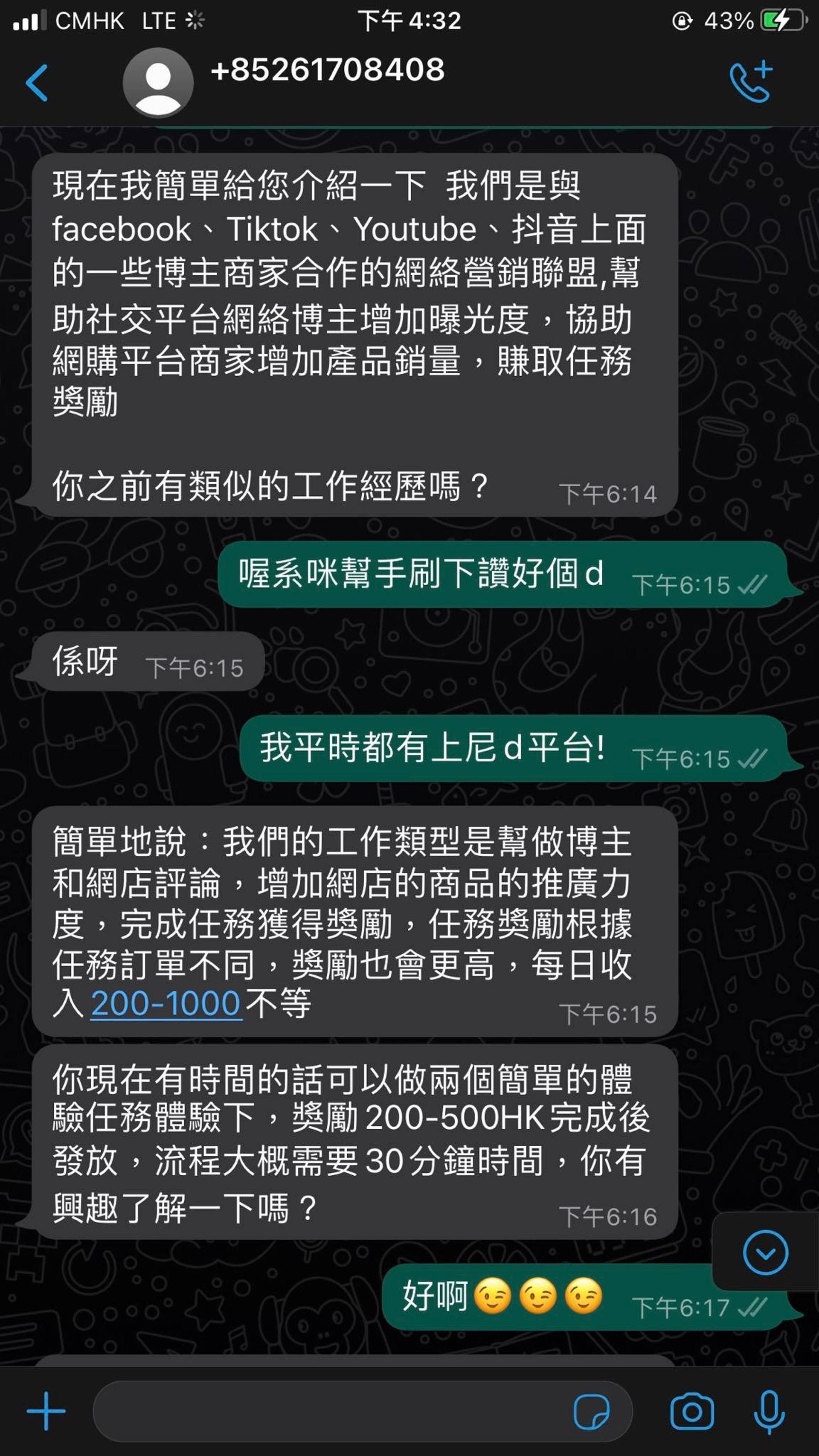 樓主首先購入太空卡並創造1個女生身份,發給訊息上的電話應徵,對方隨即介紹工作內容,及指導如何賺取佣金。(facebook圖片) 樓主首先購入太空卡並創造1個女生身份,發給訊息上的電話應徵,對方隨即介紹工作內容,及指導如何賺取佣金。(facebook圖片)