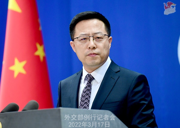 中國外交：圖為3月17日，中國外交部發言人趙立堅主持例行記者會。（中國外交部）