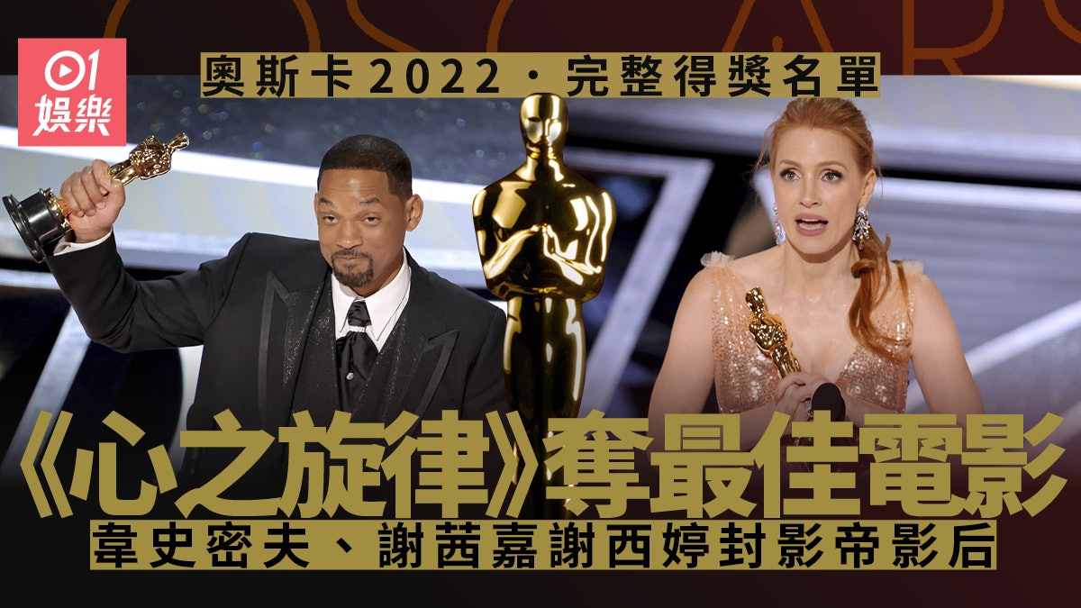 奧斯卡2022賽果|《心之旋律》最佳電影 謝茜嘉、韋史密夫封帝后 奧斯卡2022賽果|《心之旋律》最佳電影 謝茜嘉、韋史密夫封帝后