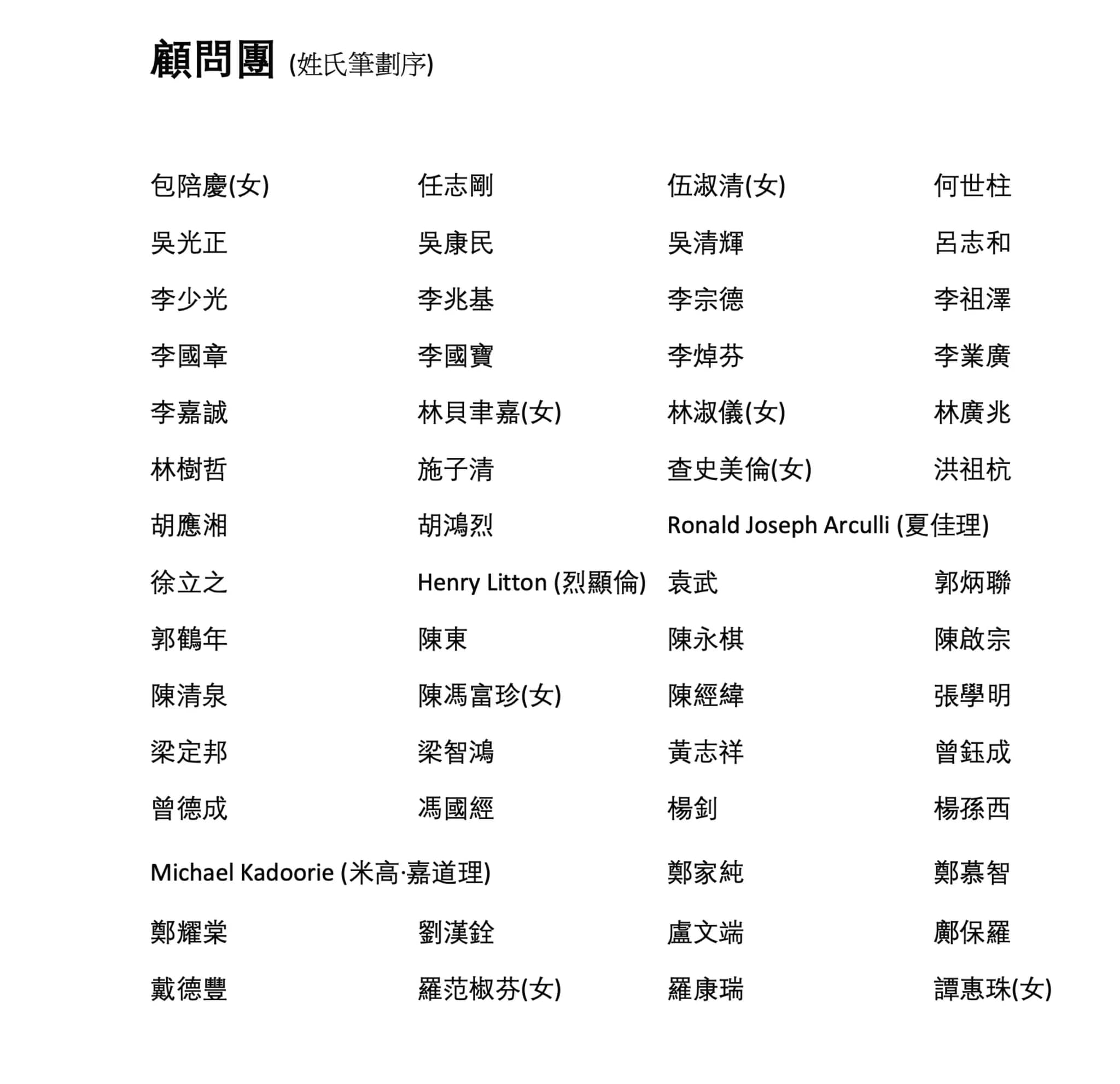 李家超团队的主席团、顾问团名单曝光。 （李家超fb专页图片）