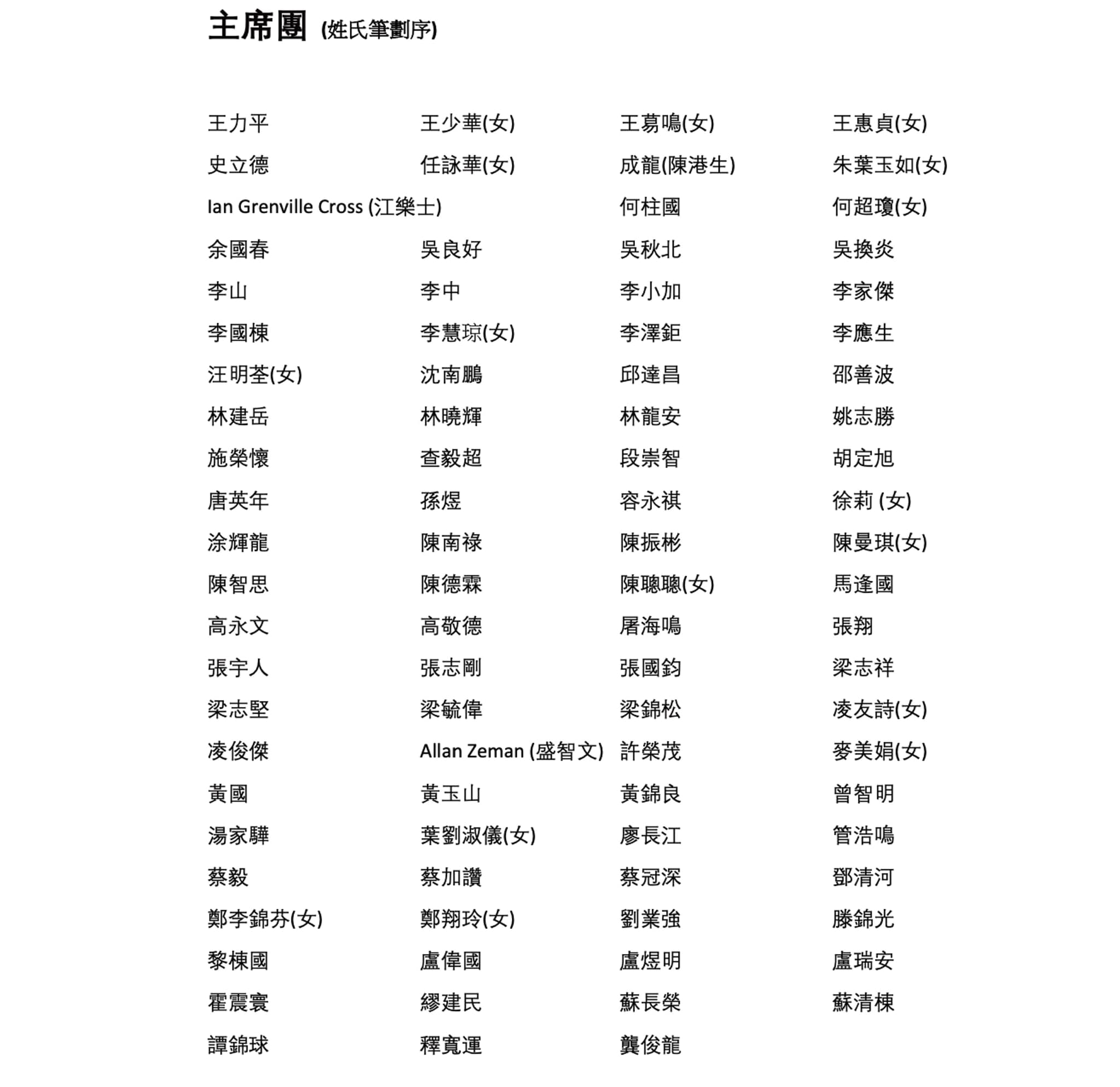 李家超团队的主席团、顾问团名单曝光。 （李家超fb专页图片）