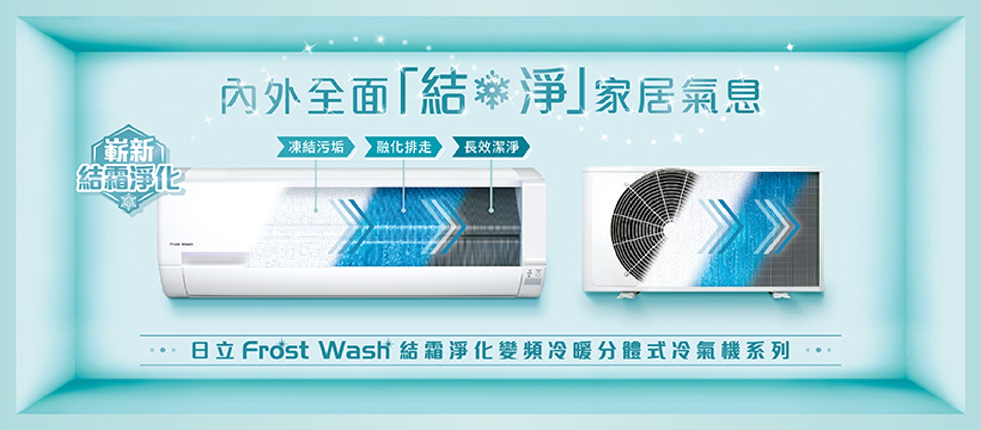 日立分體式冷氣機特有frost Wash結霜淨化系統保持空氣清新舒適 日立分體式冷氣機特有frost Wash結霜淨化系統保持空氣清新舒適