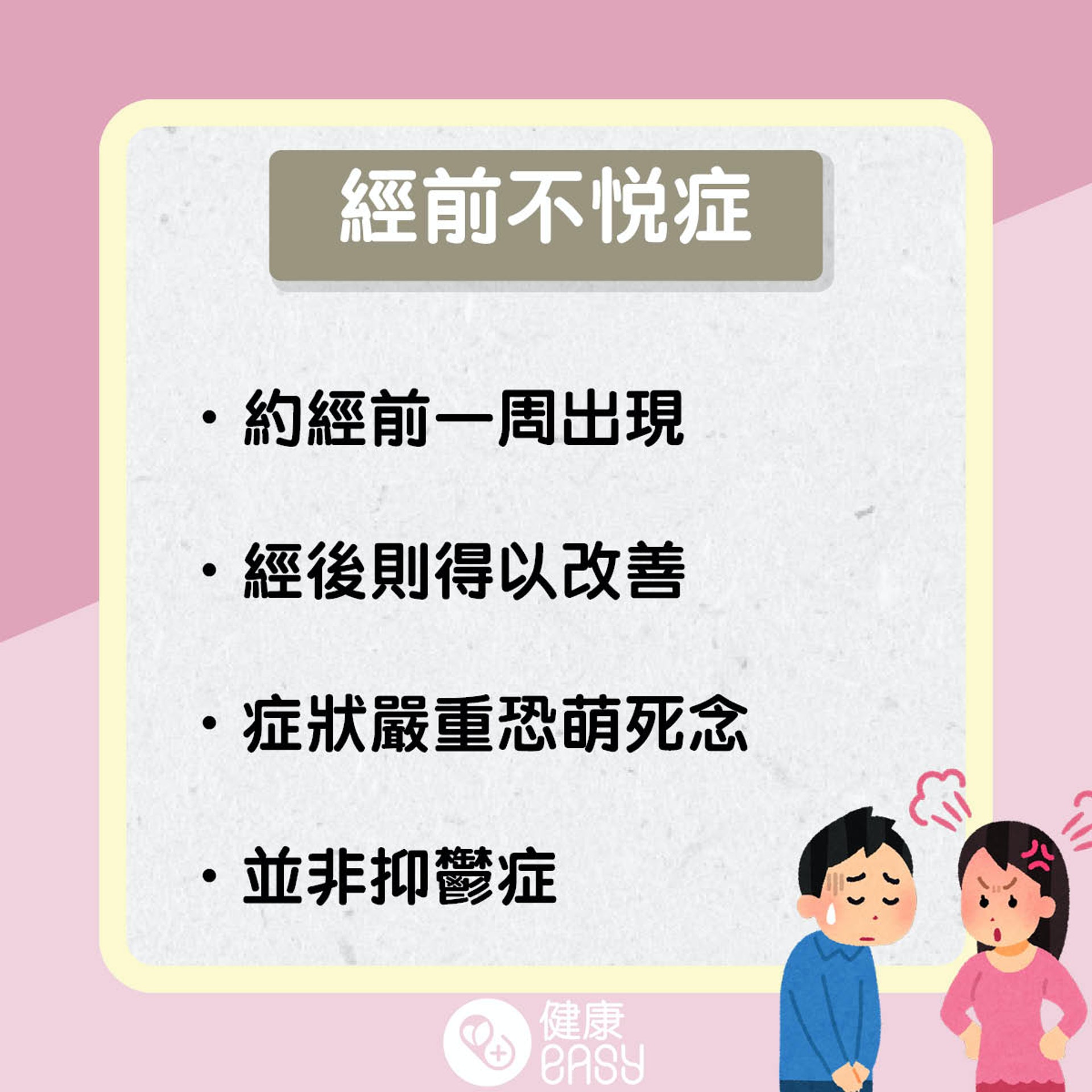經前不悅症知多啲。(醫師Easy製圖) 經前不悅症知多啲。(醫師Easy製圖)