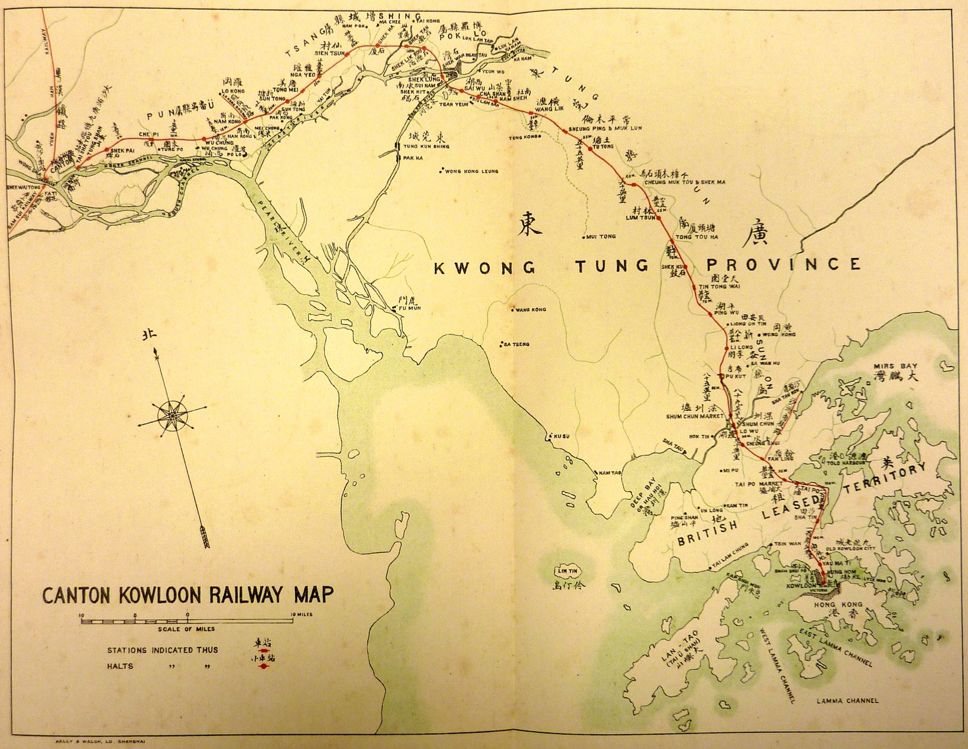 1898年,九廣鐵路全段的路線圖,由香港往廣州。(九鐵網頁圖片) 1898年,九廣鐵路全段的路線圖,由香港往廣州。(九鐵網頁圖片)