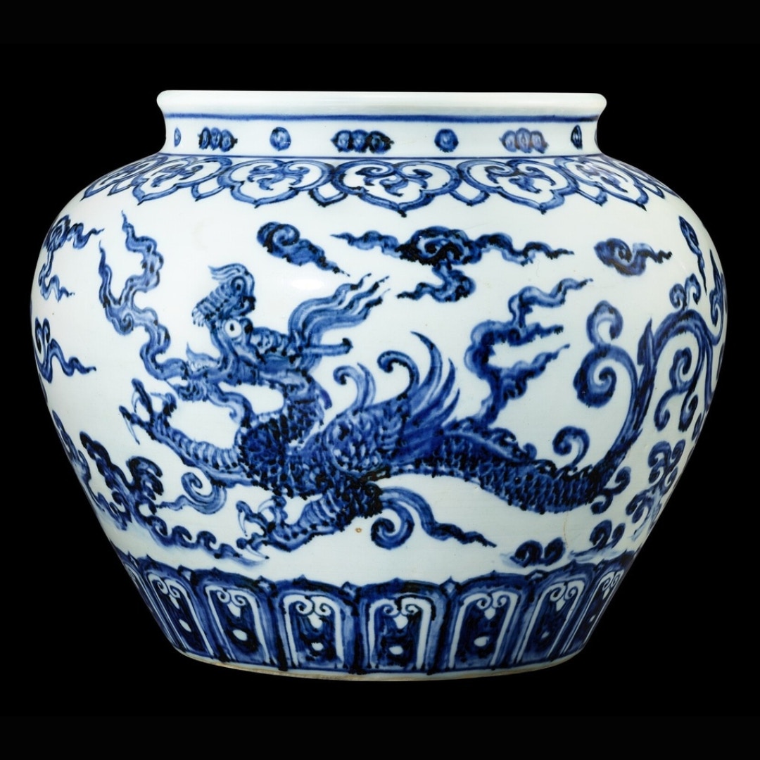 骨董収蔵・明・永樂年製款・青花留白龍紋八方玉壺春
