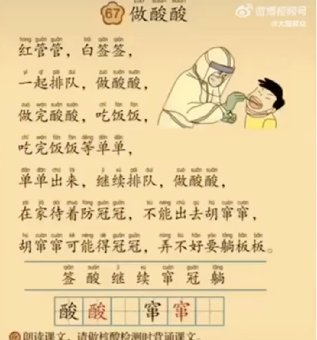 “做酸酸防冠冠”！内地核酸检测儿歌惹议，网民：人生就为等核酸（视频/组图） - 1
