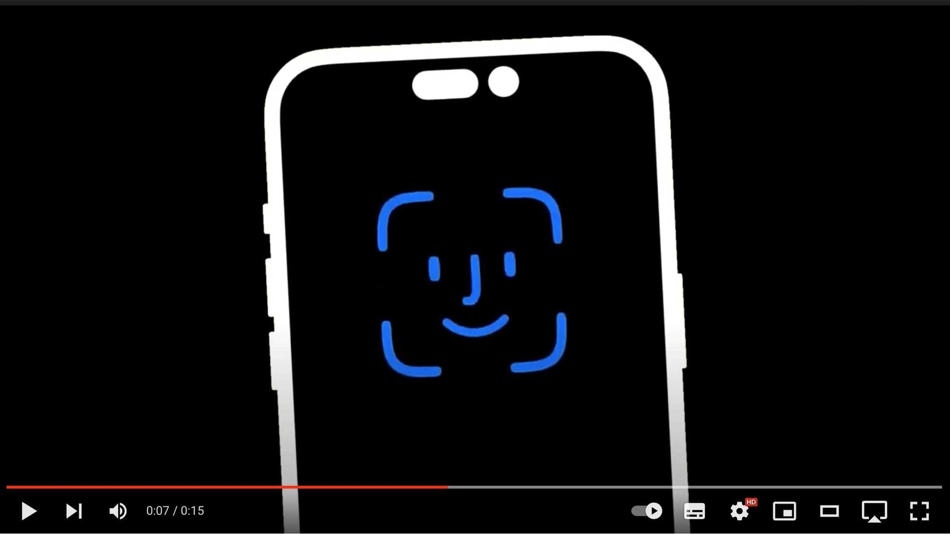 以動畫型式展示 iPhone 手機的 FaceID 認證畫面時,顯示出的卻並非過去幾代的「M字額」設計,而是近幾個月來多番被傳聞的驚嘆號打孔前鏡頭。(圖 YouTube) 以動畫型式展示 iPhone 手機的 FaceID 認證畫面時,顯示出的卻並非過去幾代的「M字額」設計,而是近幾個月來多番被傳聞的驚嘆號打孔前鏡頭。(圖 YouTube)