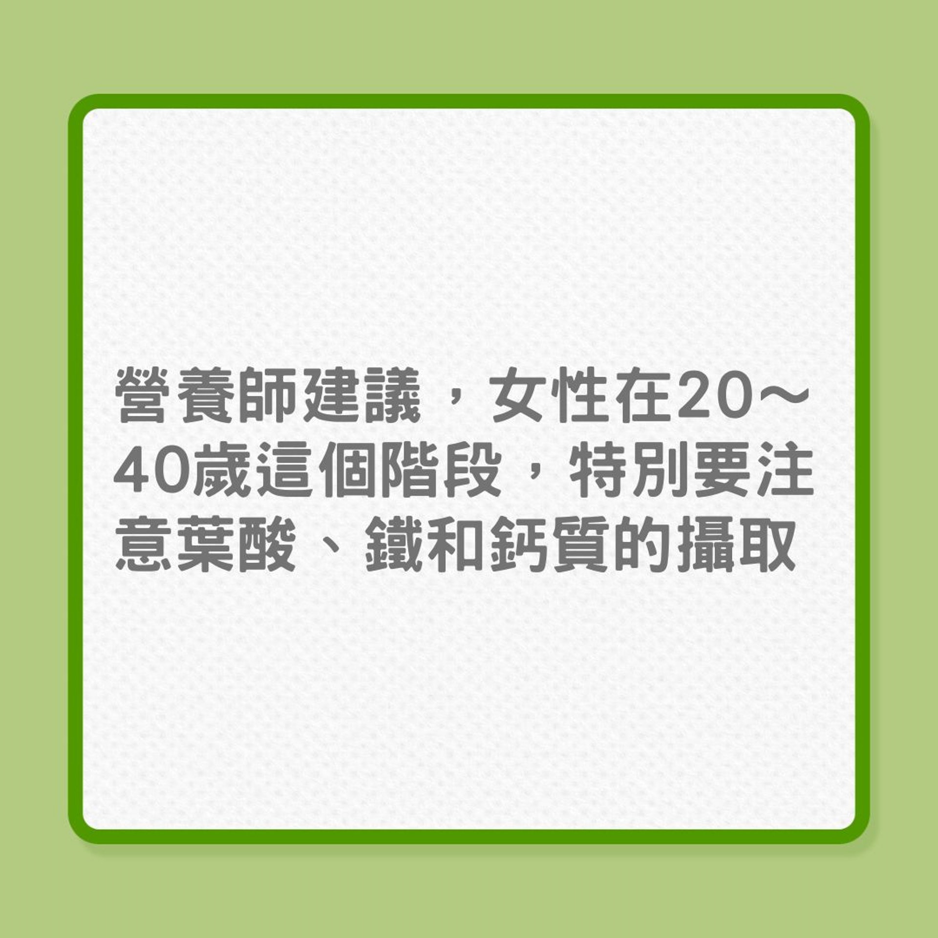 婦女健康|20、40、60歲女性,營養需要也不同! (01製圖) 婦女健康|20、40、60歲女性,營養需要也不同! (01製圖)
