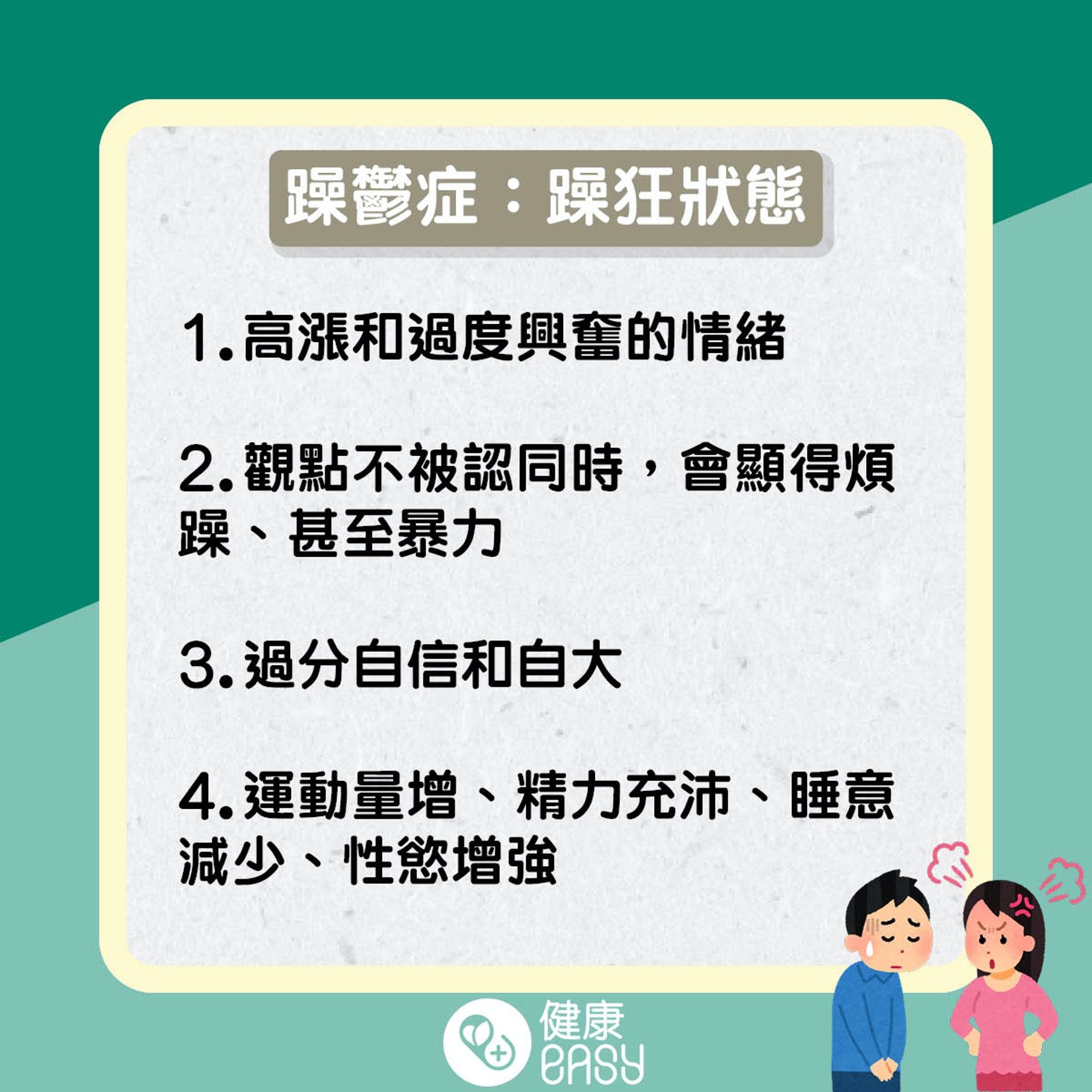 躁鬱症知多啲。(醫師Easy製圖) 躁鬱症知多啲。(醫師Easy製圖)