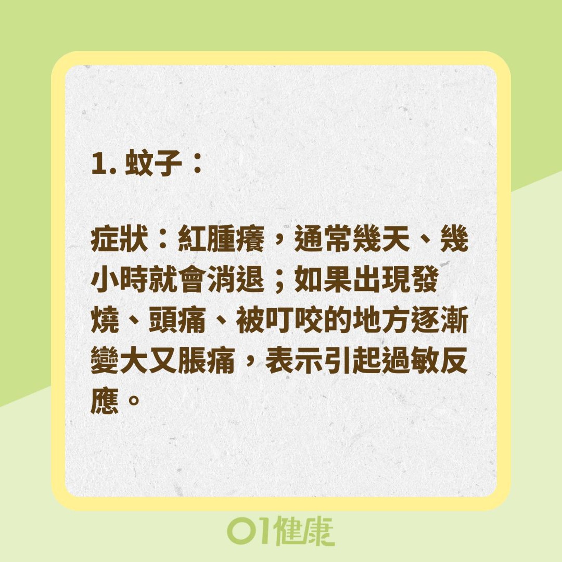 6種夏天常見蚊蟲咬傷症狀、治療方法(01製圖) 6種夏天常見蚊蟲咬傷症狀、治療方法(01製圖)