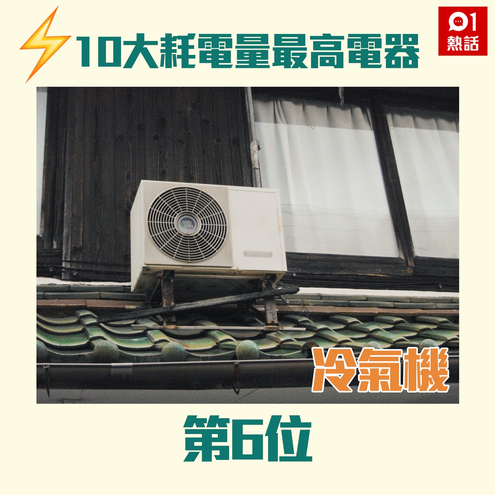 【10大耗电量最高电器】第6位：冷气机（Unsplash图片／01热话制图）