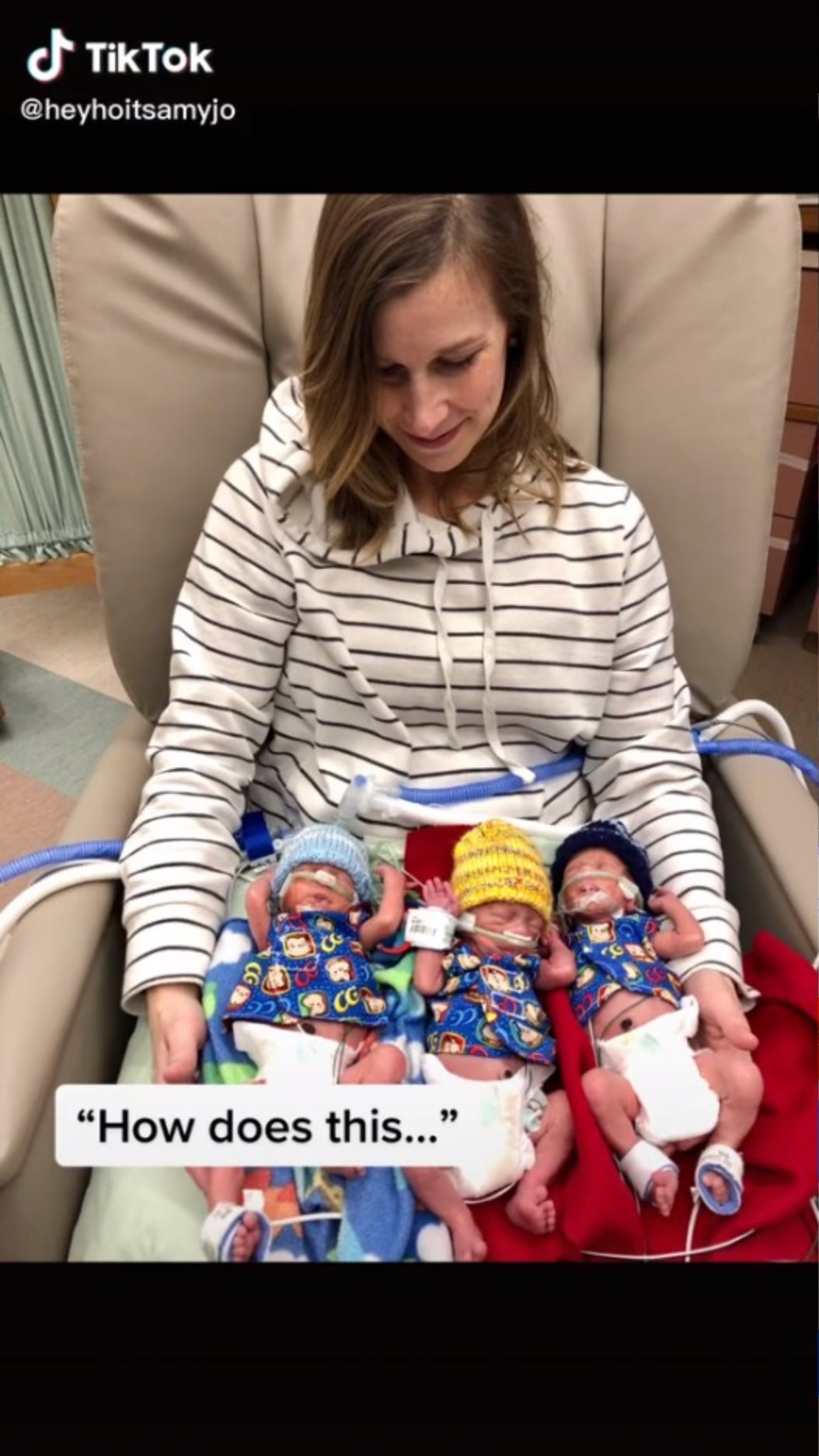 居住於美國的哈賽爾奎斯特（Hasselquist）一家，目前育有15個月大的同卵三胞胎（TikTok截圖 / @heyhoitsamyjo）