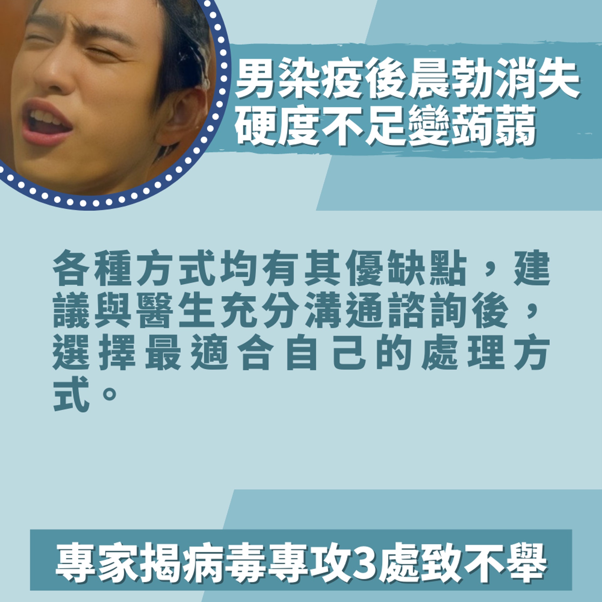 男染疫後晨勃消失硬度不足變「小蒟蒻」專家揭病毒專攻3處致不舉(01製圖/《會讀心術的那小子》劇照) 男染疫後晨勃消失硬度不足變「小蒟蒻」專家揭病毒專攻3處致不舉(01製圖/《會讀心術的那小子》劇照)