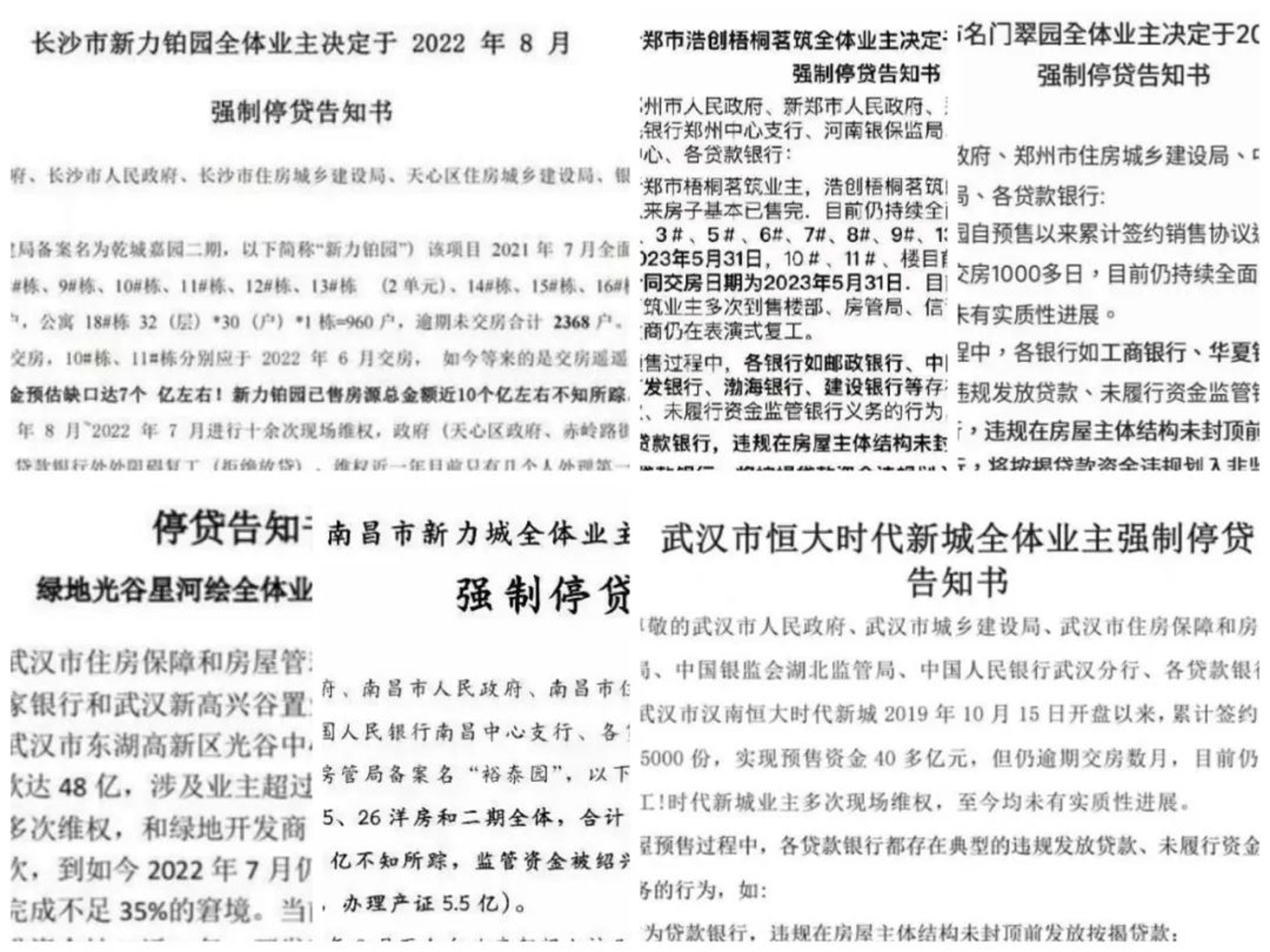 近期爛尾盤業主強制停貸告知書部分截圖。(鳳凰網) 近期爛尾盤業主強制停貸告知書部分截圖。(鳳凰網)
