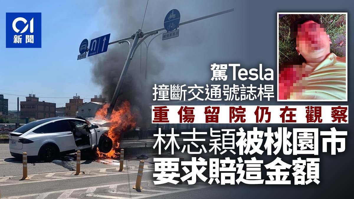 林志穎Tesla撞斷交通號誌桿　重傷也要賠錢　官方曝賠償金額