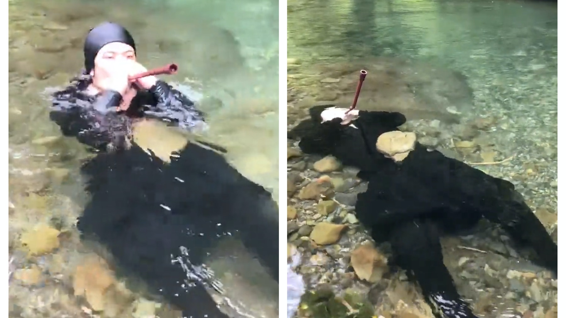 日本忍者消暑絕技只靠長管水中呼吸身附一物防被急流沖走 日本忍者消暑絕技只靠長管水中呼吸身附一物防被急流沖走