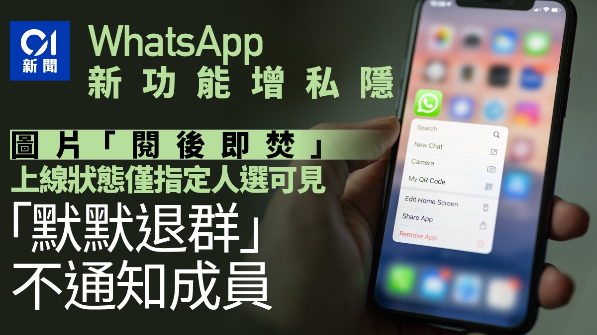 WhatsApp再推新功能增私隱可偷偷退出群組對特定用戶隱藏狀態