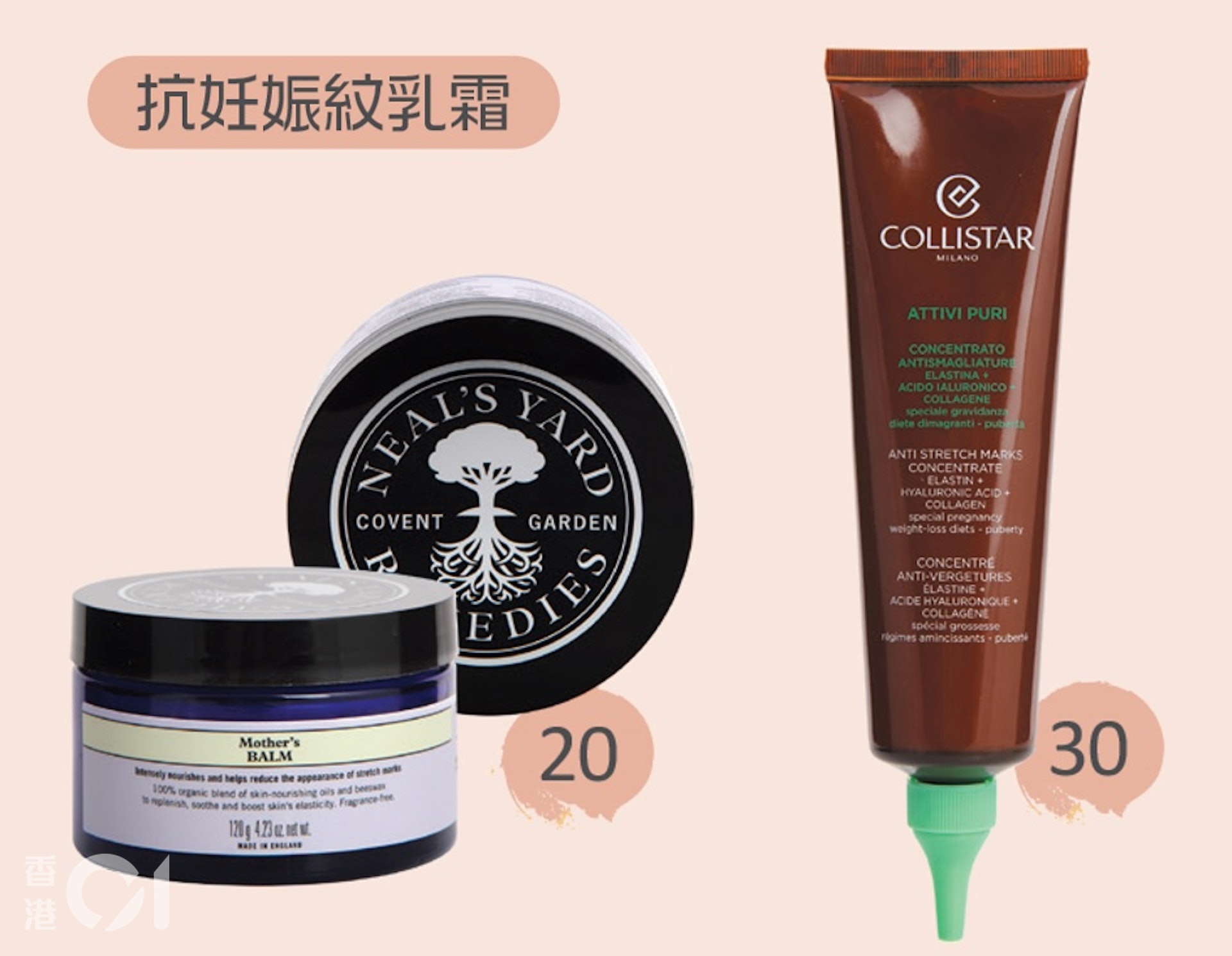 「Neal's Yard Remedies 」滋養霜（#20） 和 「COLLISTAR」（#30）分別檢出微量塑化劑DINP和DEP，含量為0 .0008% 和0.002%（相等於8ppm和20ppm）