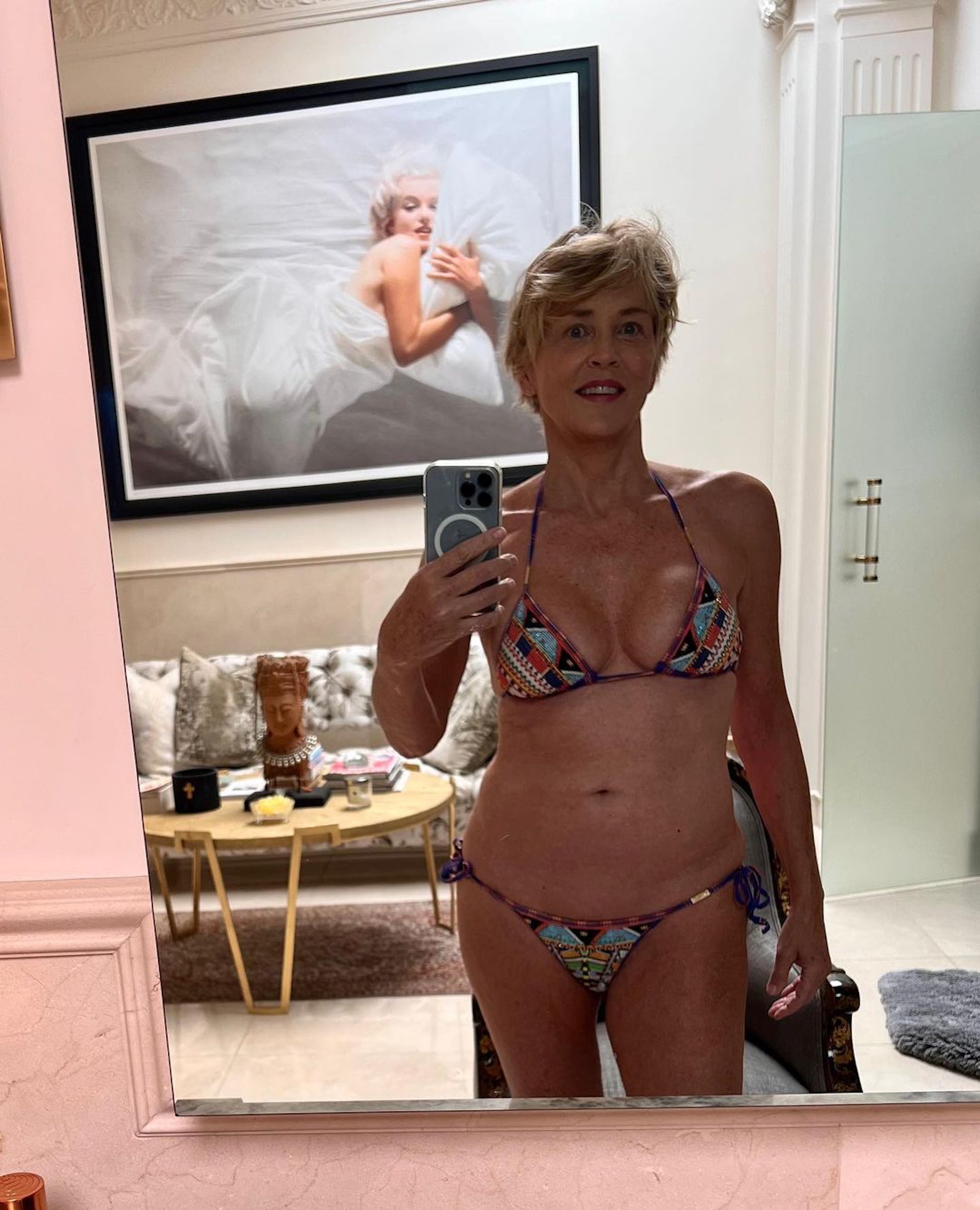 莎朗史東不畏年老，再公開比基尼照。（IG@sharonstone）