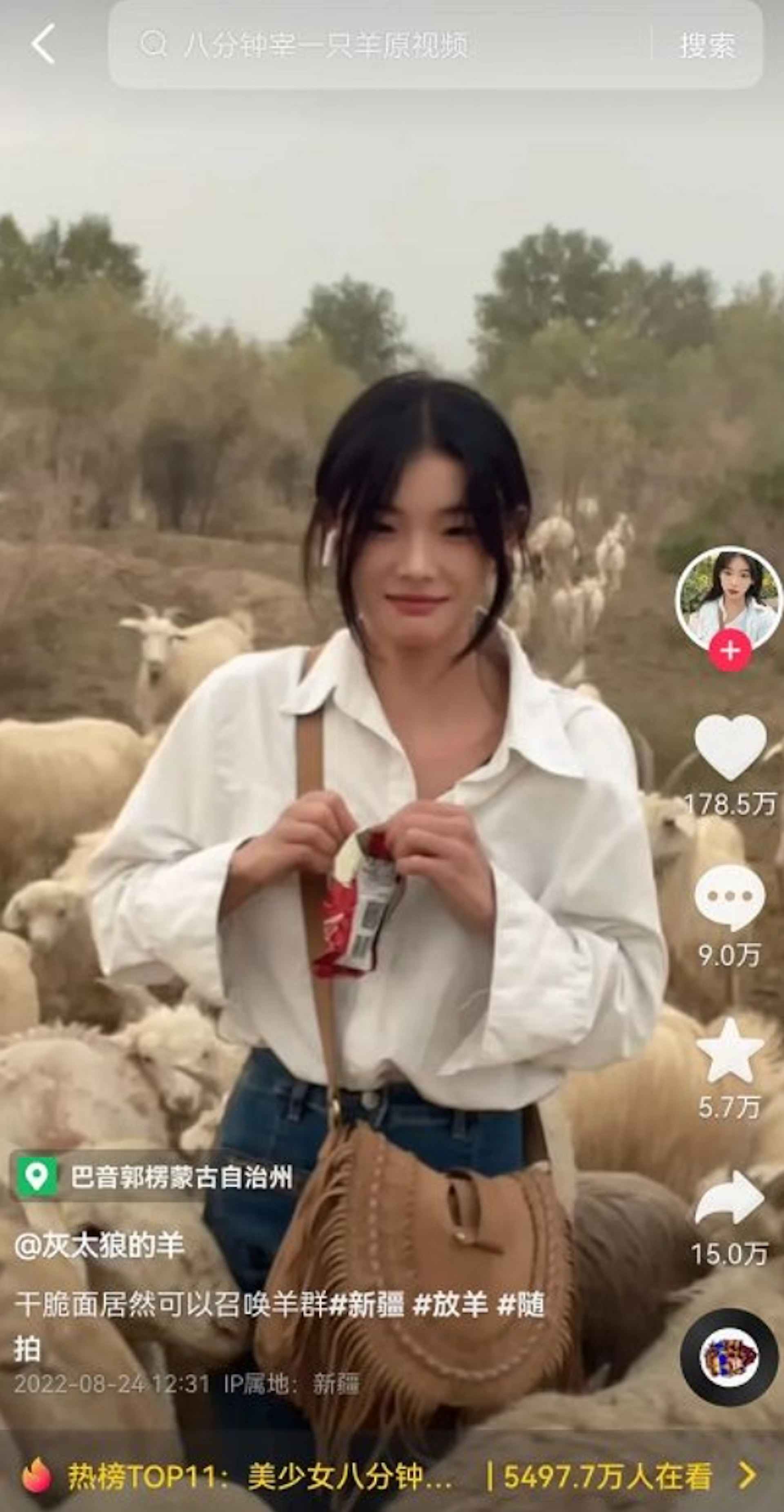 新疆巴音郭楞蒙古自治州尉犁縣一名21歲的超萌正妹,因為和羊群互動的影片,漲粉百萬。影片中,這名看起來文文靜靜、柔柔弱弱的美少女8分鐘就能殺死一隻羊,一隻羊從放血到剝皮到去內臟,7分33秒搞定,動作嫻熟,手法犀利,讓不少網友直呼反差太大。(TikTok@灰太狼的羊) 新疆巴音郭楞蒙古自治州尉犁縣一名21歲的超萌正妹,因為和羊群互動的影片,漲粉百萬。影片中,這名看起來文文靜靜、柔柔弱弱的美少女8分鐘就能殺死一隻羊,一隻羊從放血到剝皮到去內臟,7分33秒搞定,動作嫻熟,手法犀利,讓不少網友直呼反差太大。(TikTok@灰太狼的羊)