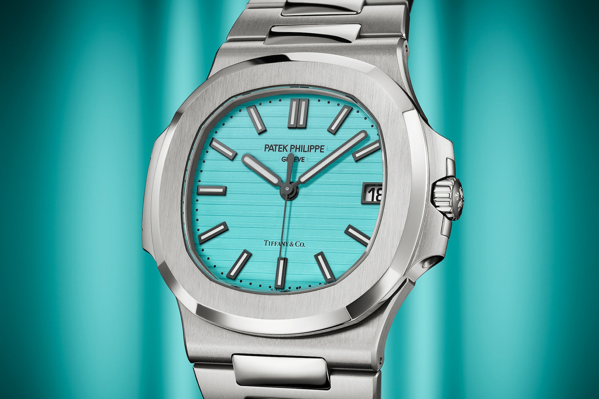 Patek Philippe 百達翡麗2021年底發表的Nautilus 5711/1A-018面盤採用TIFFANY藍色,造成市場對這種面盤顏色好感度大增。(Patek Philippe官網) Patek Philippe 百達翡麗2021年底發表的Nautilus 5711/1A-018面盤採用TIFFANY藍色,造成市場對這種面盤顏色好感度大增。(Patek Philippe官網)