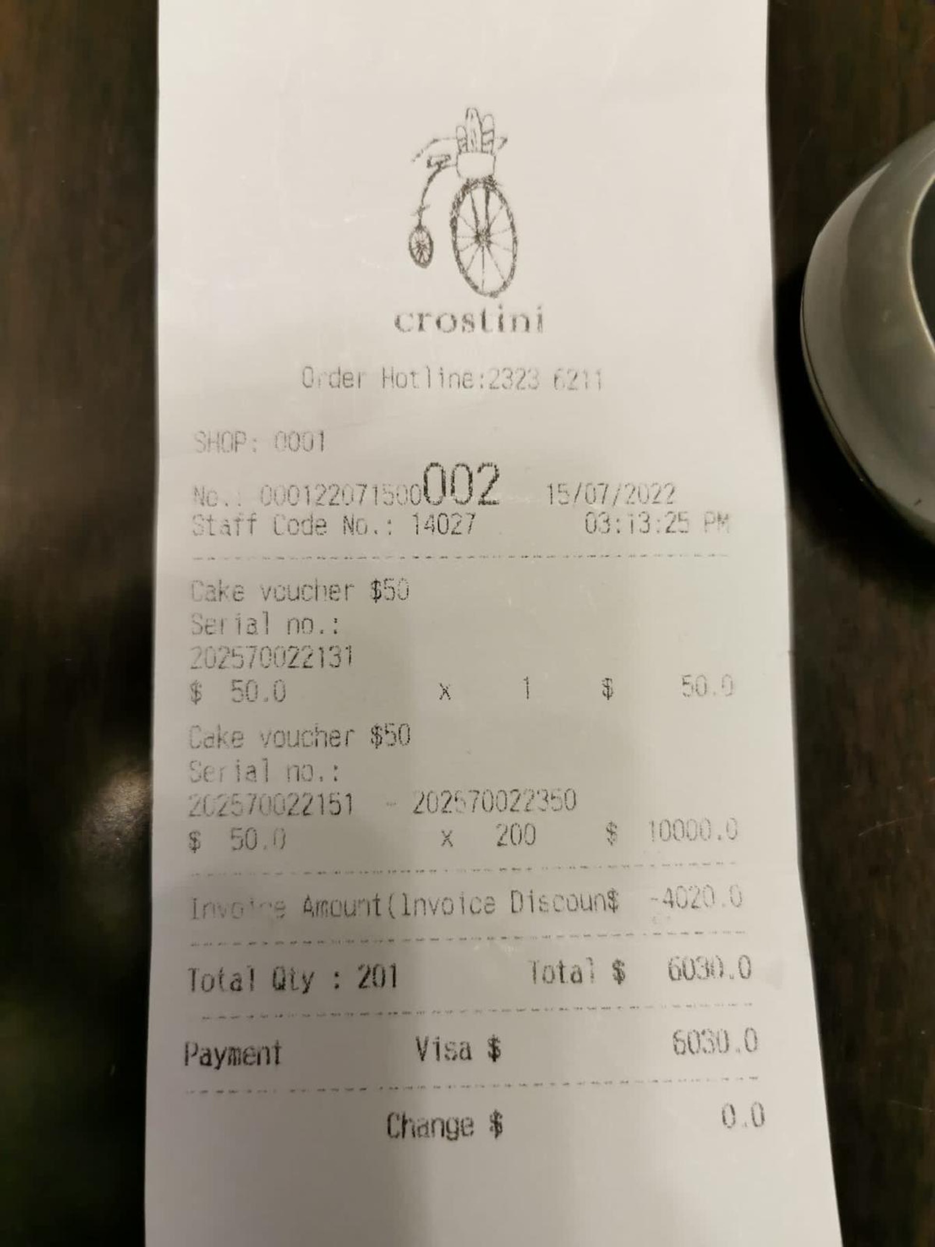有苦主花費超過6000元購買餅卡。(群主Yandy提供收據) 有苦主花費超過6000元購買餅卡。(群主Yandy提供收據)