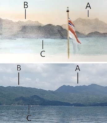 上: 從皇家遊艇不列巔尼亞號後方甲板所畫的印洲塘水彩畫下: 最近在印洲塘拍攝的照片作對比(圖片來源: 林超英 Facebook)