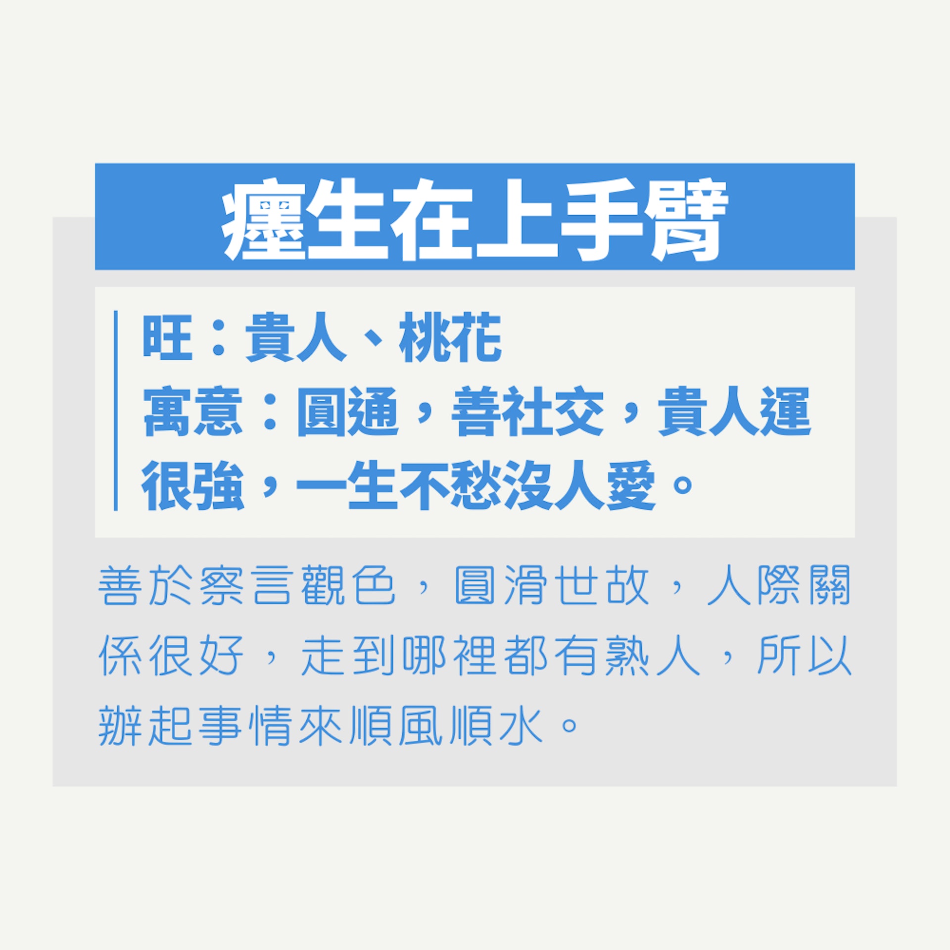 「一粒癦生在什麼位置」揭穿你哪方面最好運（01製圖）