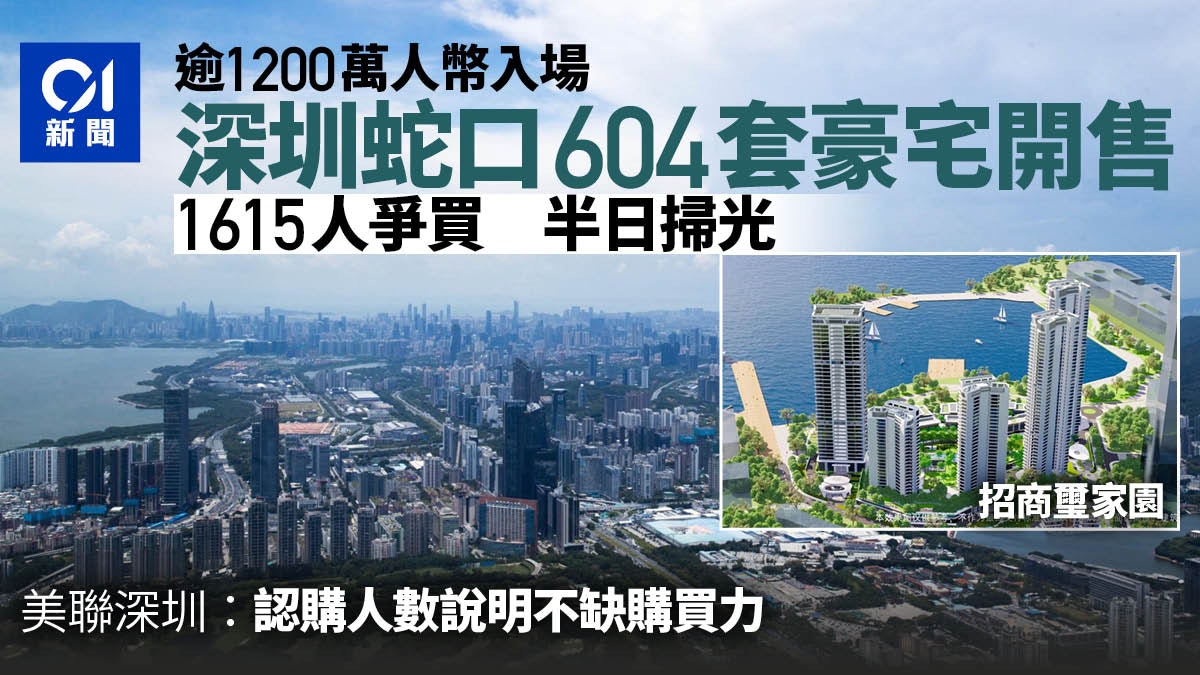 樓市|深圳604套豪宅開盤半日搶光 最貴單位逾4500呎 售6904萬 樓市|深圳604套豪宅開盤半日搶光 最貴單位逾4500呎 售6904萬