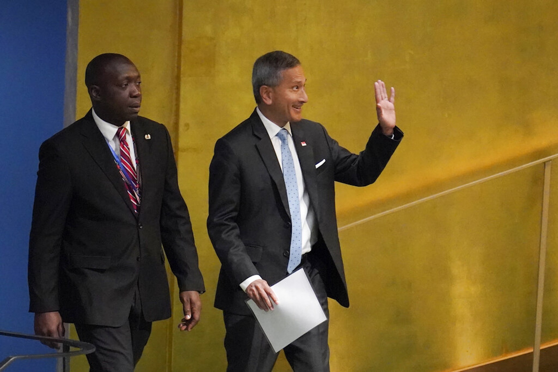 新加坡外長維文（右）9月24日在美國紐約出席聯合國大會（AP）