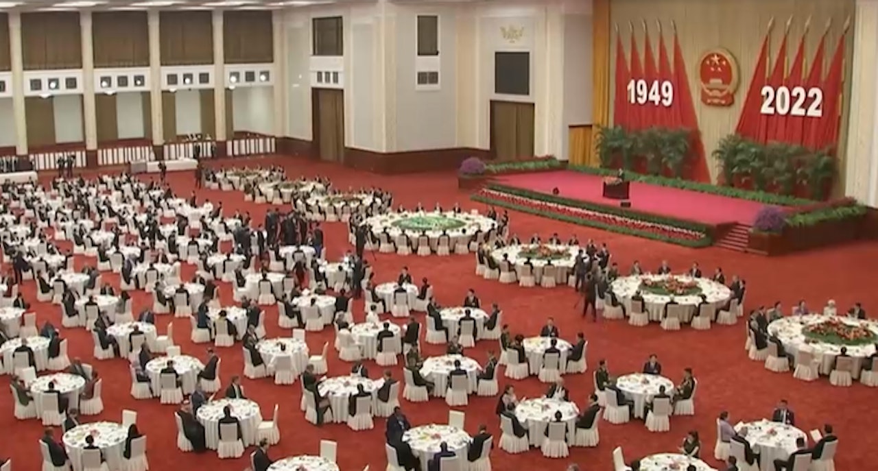 國務院昨舉行國慶73周年招待會。(央視影片截圖) 國務院昨舉行國慶73周年招待會。(央視影片截圖)