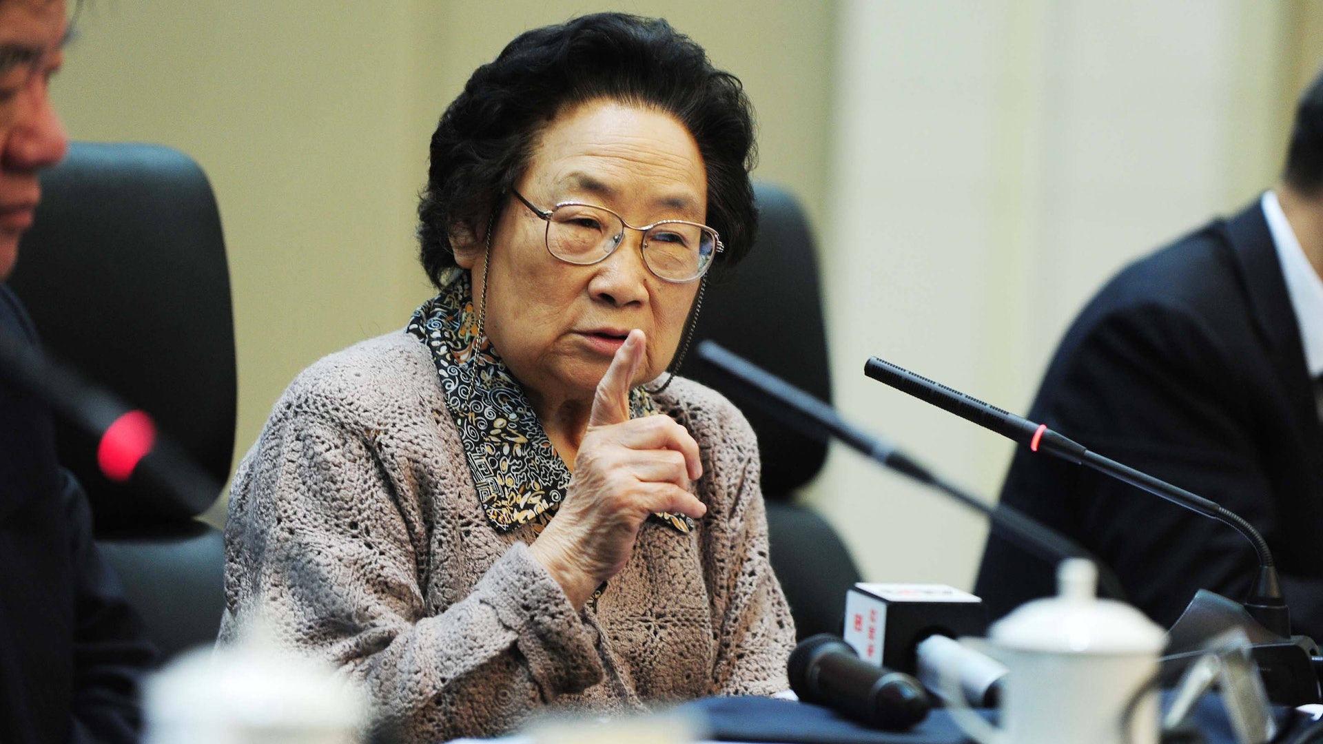 2015年10月8日,北京, 國家衛計委等部門舉行「祝賀屠呦呦研究員榮獲2015年諾貝爾生理學或醫學獎座談會」。屠呦呦出席了座談會。(視覺中國) 2015年10月8日,北京, 國家衛計委等部門舉行「祝賀屠呦呦研究員榮獲2015年諾貝爾生理學或醫學獎座談會」。屠呦呦出席了座談會。(視覺中國)