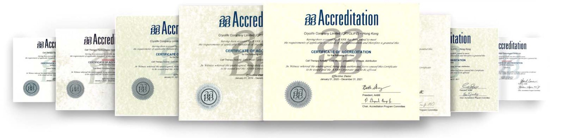 Cryolife為香港首家獲得美國血庫協會(AABB)國際認證的臍帶血庫公司。 Cryolife為香港首家獲得美國血庫協會(AABB)國際認證的臍帶血庫公司。
