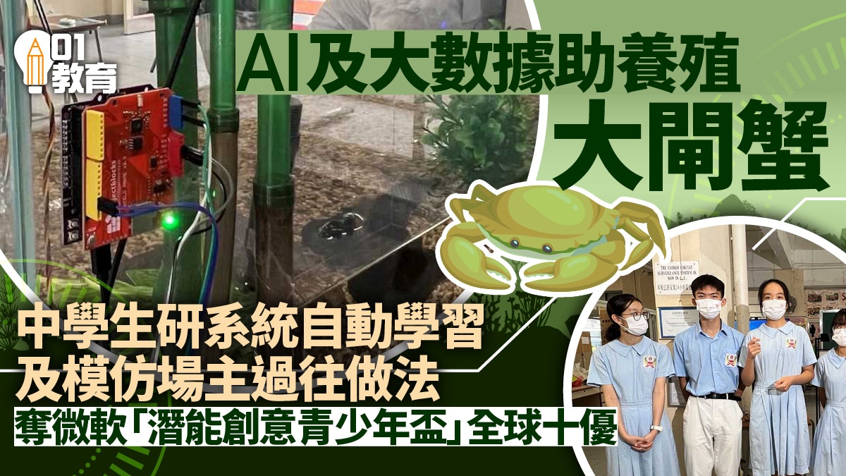 中學生研AI監測水質改善大閘蟹生長環境 奪Microsoft全球十優 中學生研AI監測水質改善大閘蟹生長環境 奪Microsoft全球十優