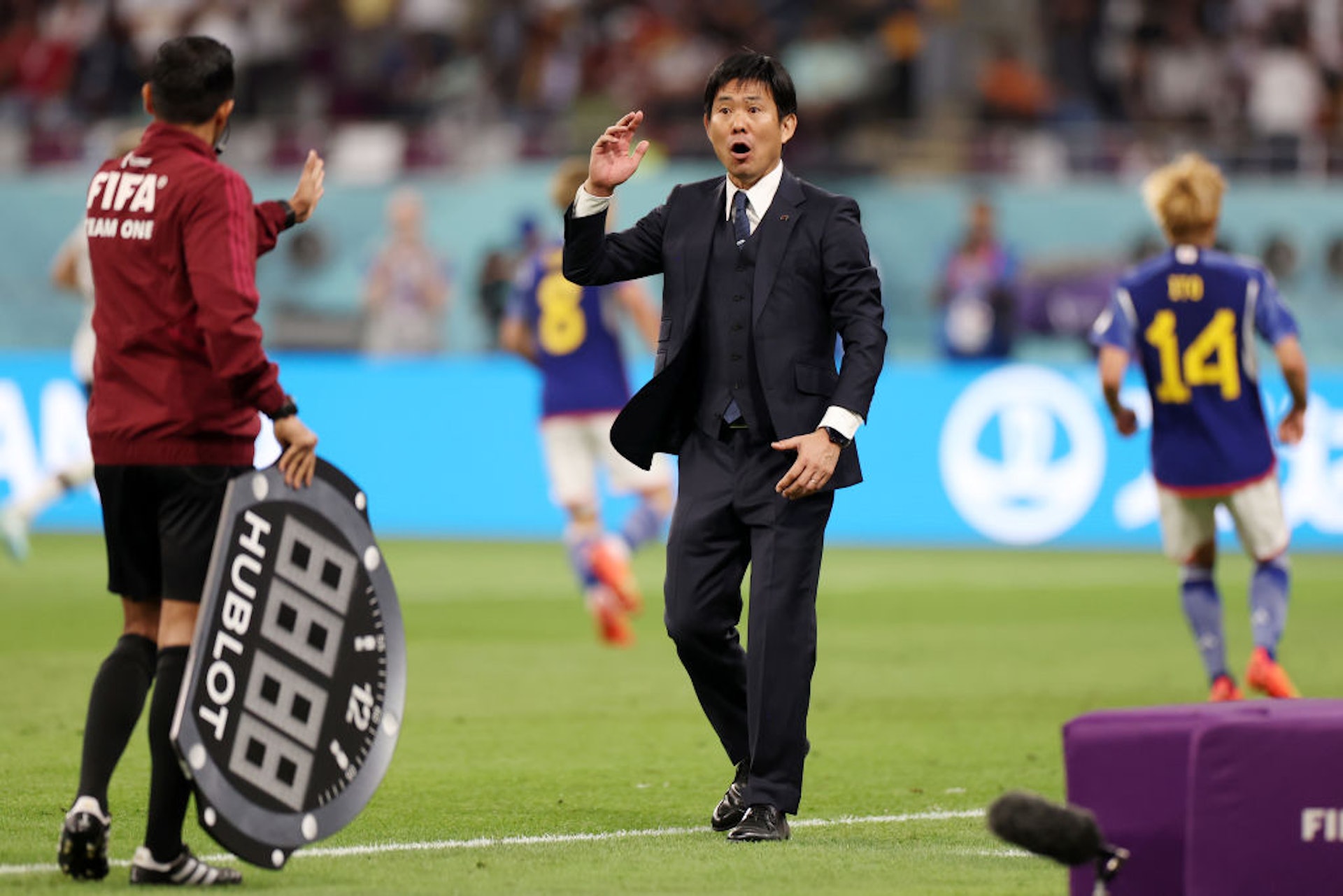 日本教練森保一的換人起到關鍵作用。(Getty Images) 日本教練森保一的換人起到關鍵作用。(Getty Images)