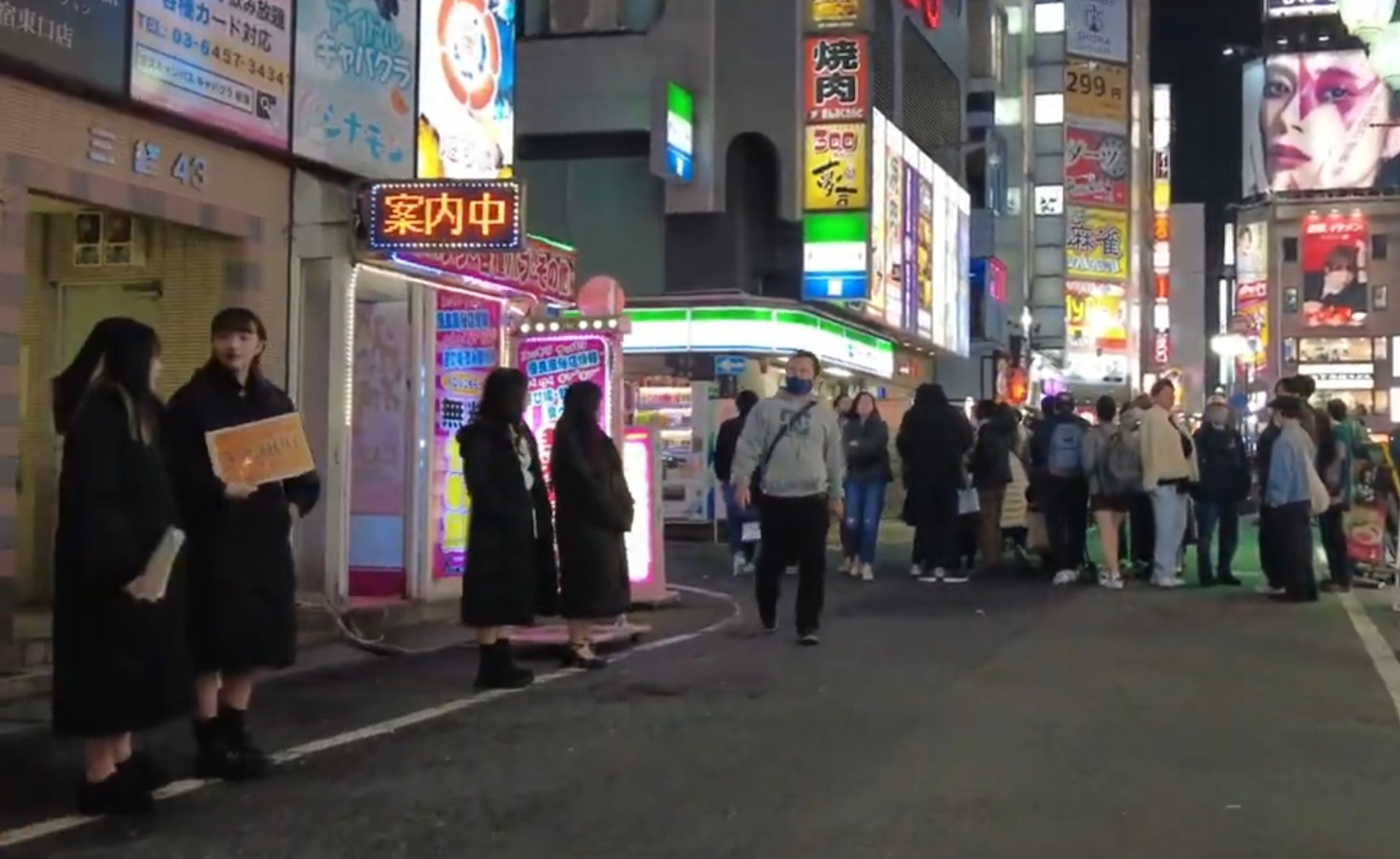 2022年11月26日:大量賣春女性會在晚間聚集於大久保公園四周。像是大久保公園到大久保醫院間約200公尺的人行道上,就有超過10幾位年輕貌美的女子,彼此以2到3公尺的區間排排站。(YouTube@Walk Travel Video) 2022年11月26日:大量賣春女性會在晚間聚集於大久保公園四周。像是大久保公園到大久保醫院間約200公尺的人行道上,就有超過10幾位年輕貌美的女子,彼此以2到3公尺的區間排排站。(YouTube@Walk Travel Video)