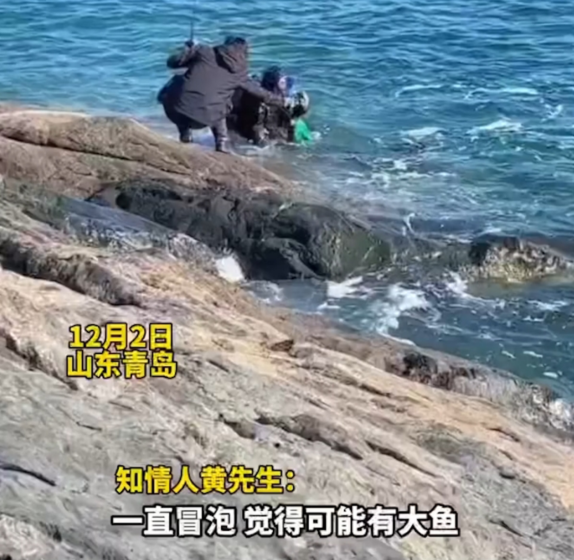 大陸山東青島一名男子去海邊潛水,卻被釣友「釣」上岸,解開魚鉤後,他想說改去另一頭潛水應該就能避開,結果還是沒有逃開被釣上岸的命運,又被另一個釣友釣上來。(極目新聞影片截圖) 大陸山東青島一名男子去海邊潛水,卻被釣友「釣」上岸,解開魚鉤後,他想說改去另一頭潛水應該就能避開,結果還是沒有逃開被釣上岸的命運,又被另一個釣友釣上來。(極目新聞影片截圖)